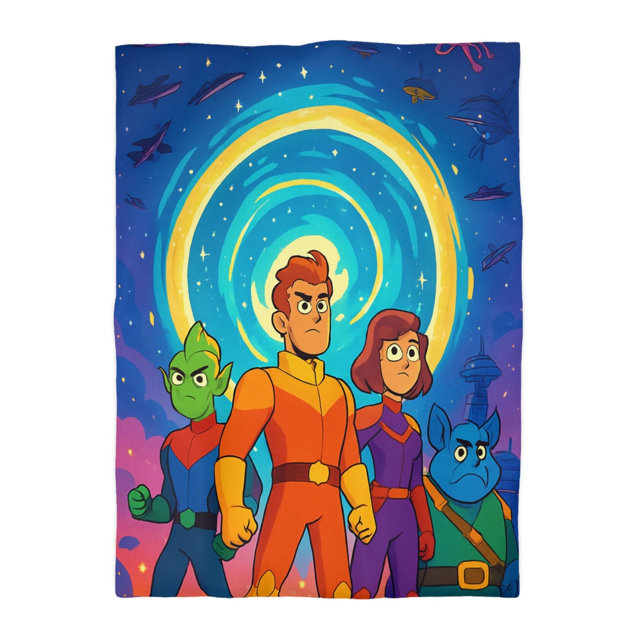 Housse de Couette Animée avec Héros Intergalactiques et Portail Éclairé pour Chambre Enfant