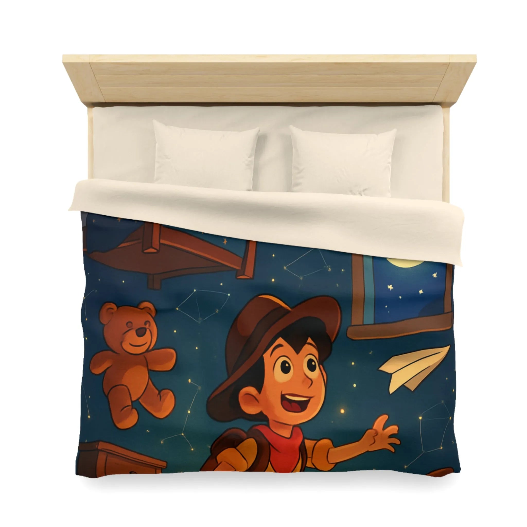 Housse de couette enfant rêveur avec motifs étoilés et décor céleste féérique