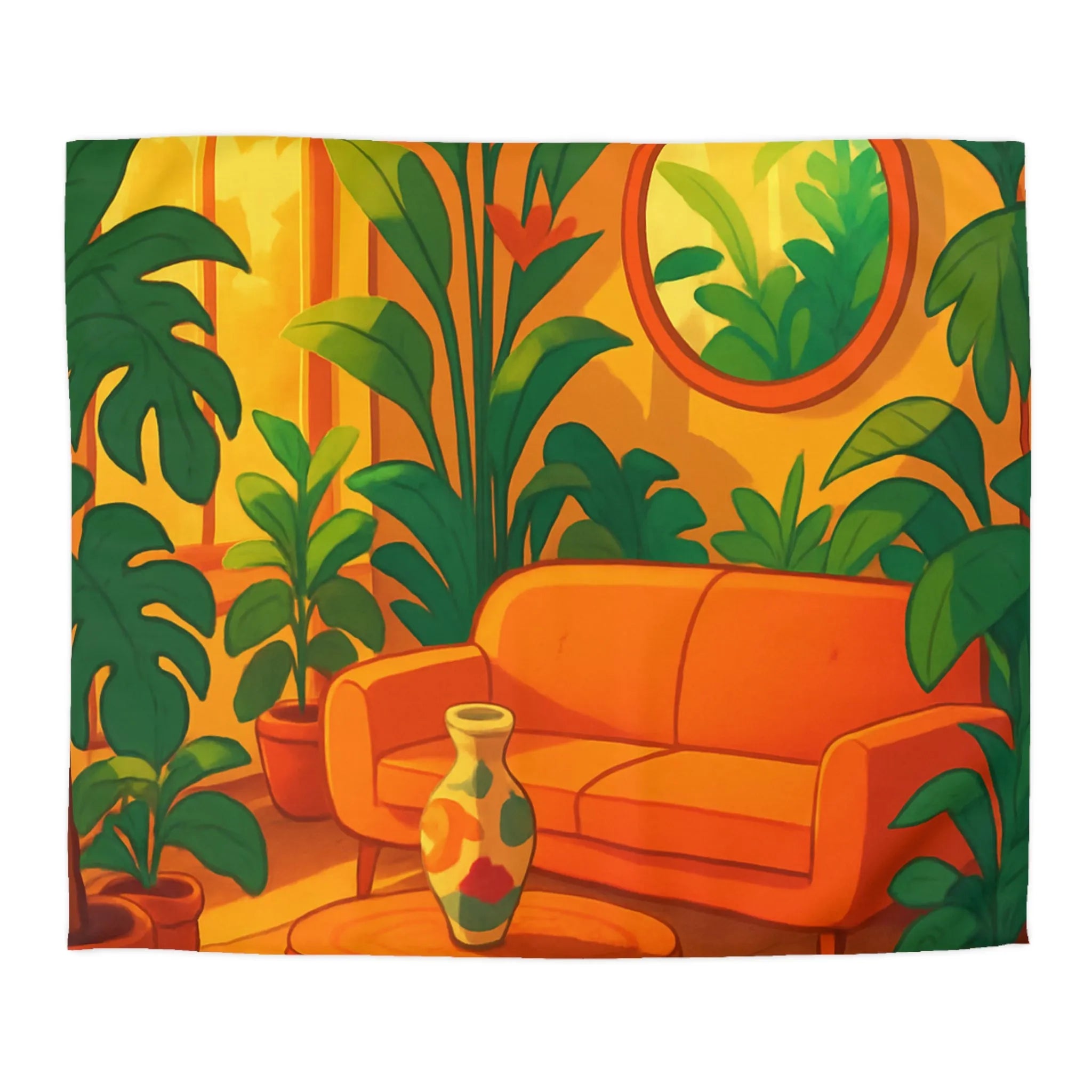 Housse de couette avec motif jungle moderne, ambiance chaleureuse et couleurs éclatantes