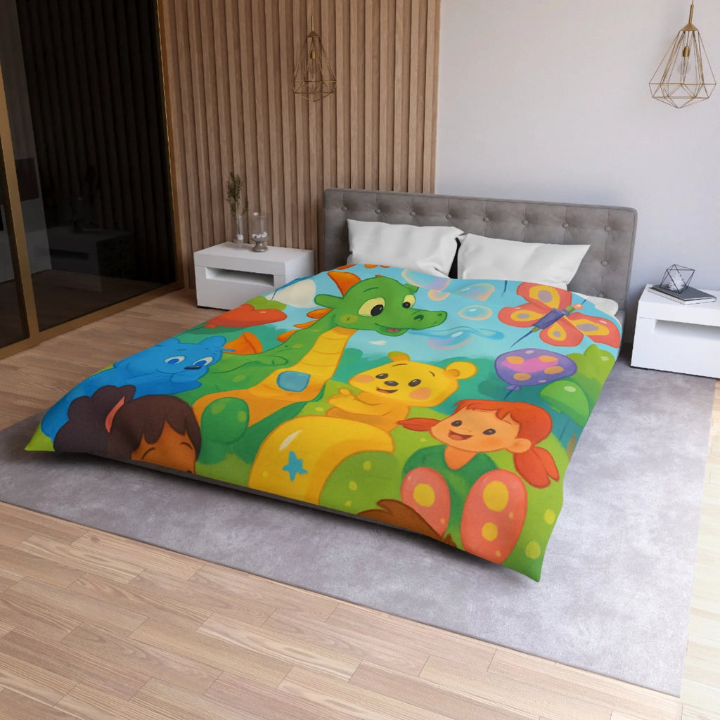 Housse de Couette Enfant Fantaisie Animaux et Ballons Colorés pour Chambre Féérique