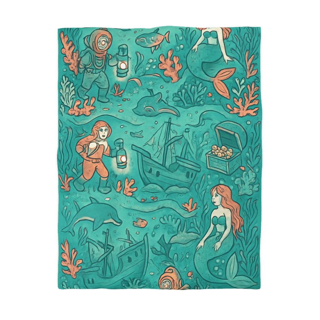 Dreamy Mermaid Enchantment: Diver's Exploration of Underwater World Bedding Delight for Kids