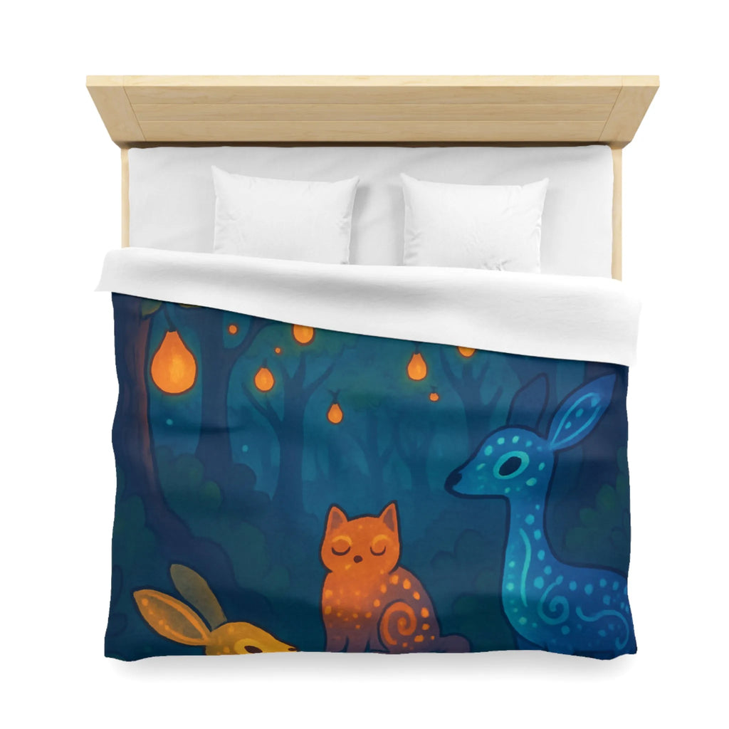 Housse de couette féerique avec animaux et forêt illuminée de lanternes magiques