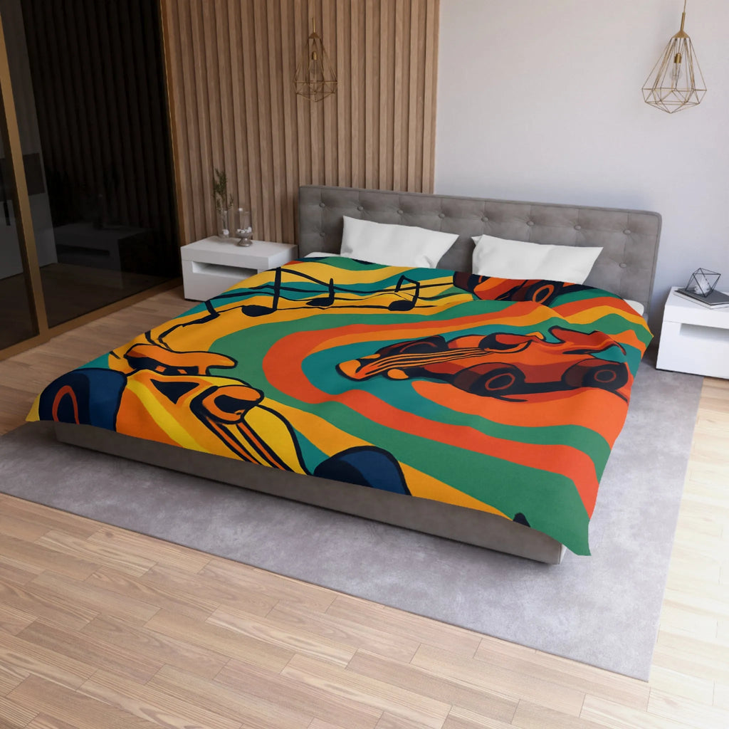 Housse de Couette Course Voitures Musique Vibrante pour Chambre Enfant Thème Animation