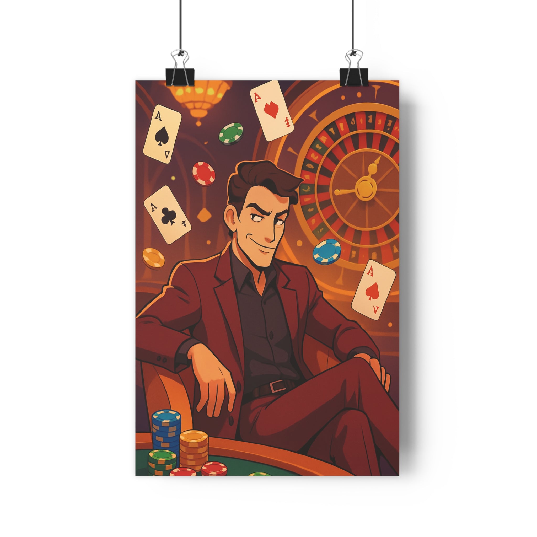 Poster décoratif cartoon vintage rouge élégant sophistiqué casino salon bureau charme dynamique rétro ambiance