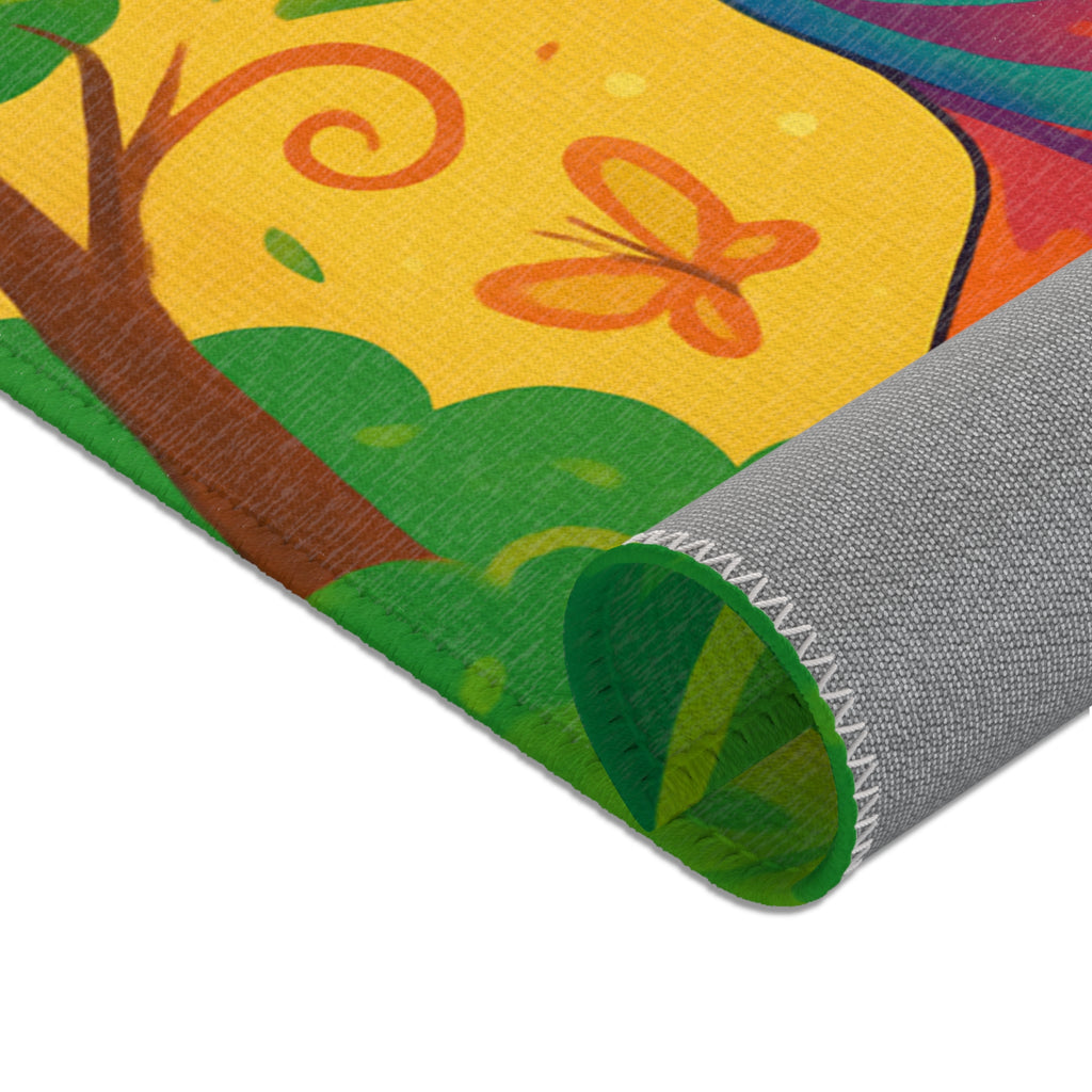 Tapis en Coton avec Motif de Yoga et Nature pour Salon ou Chambre