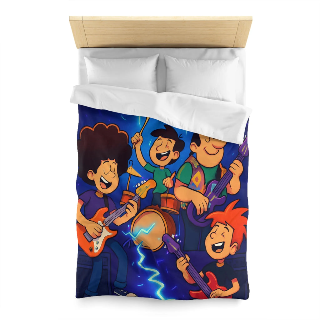 Housse de couette avec motif de jeunes musiciens électriques style dessin animé vibrant