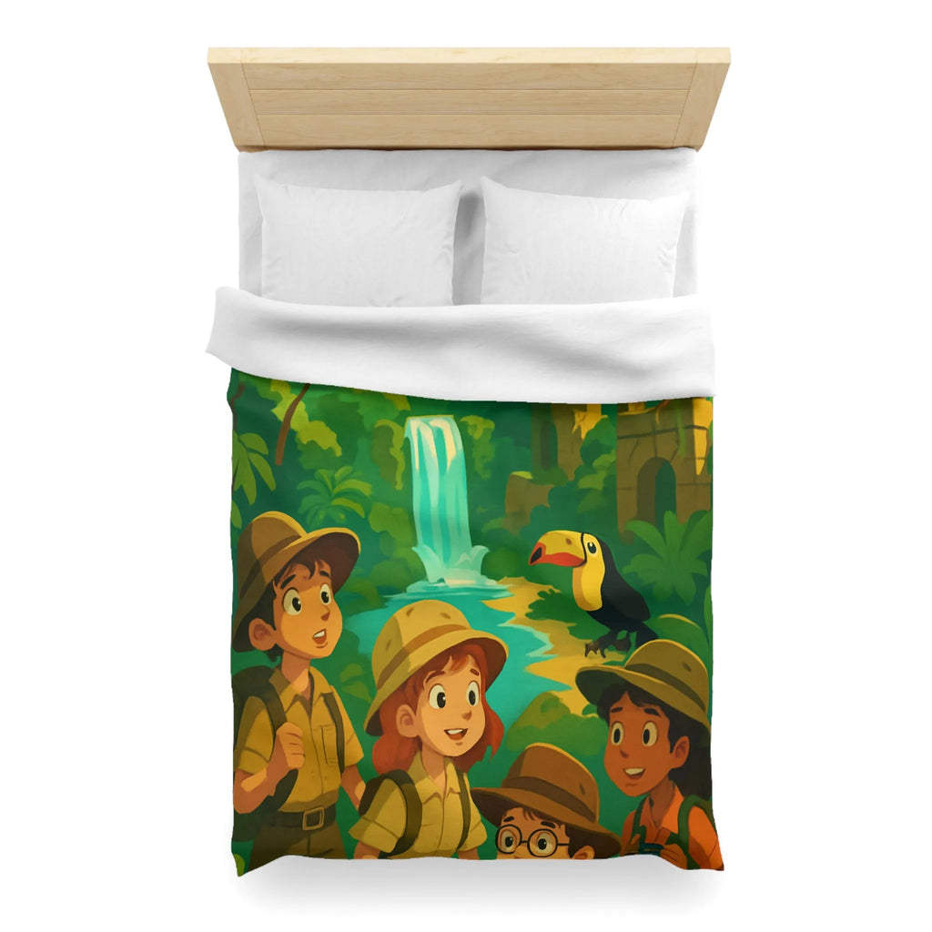 Housse de Couette Jungle Aventure Enfants avec Toucan, Monuments et Cascade Colorés