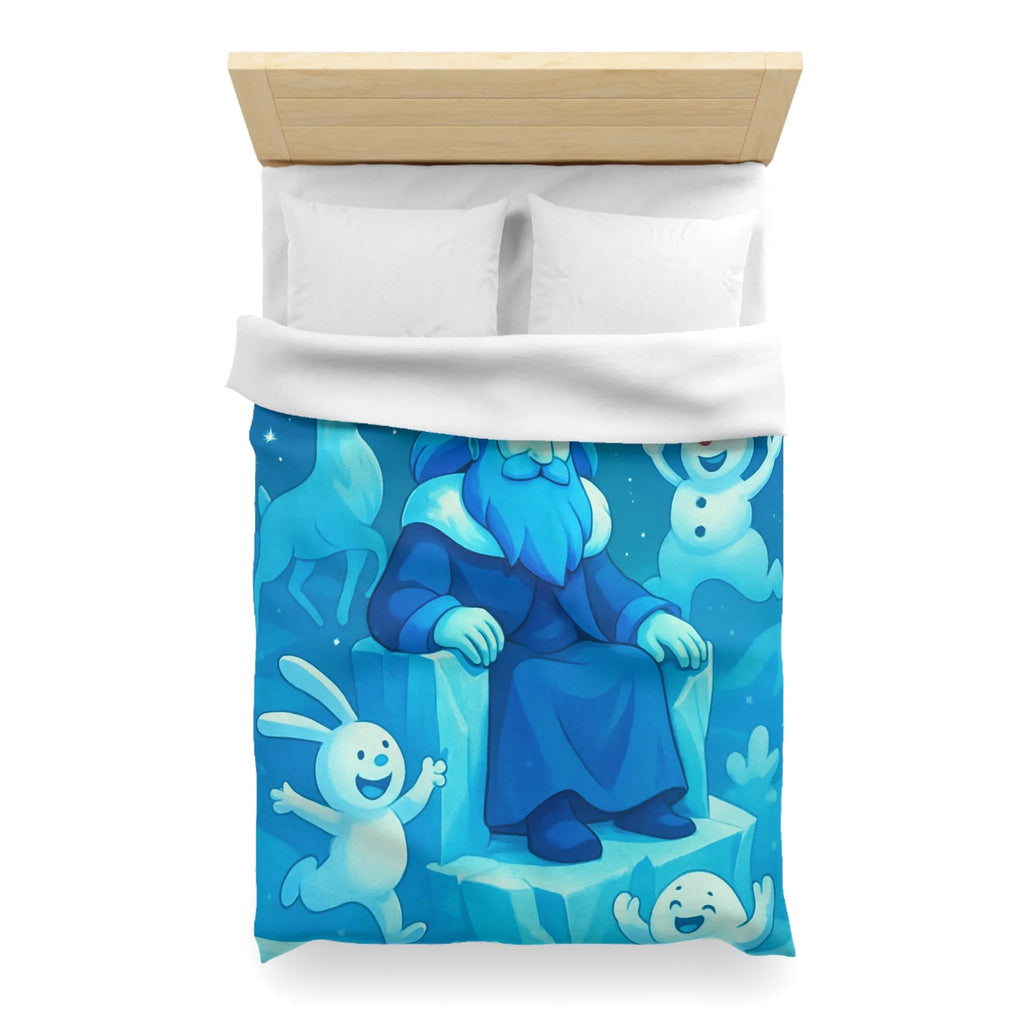 Housse de couette bleue roi de glace avec animaux et aurore boréale hivernale festive