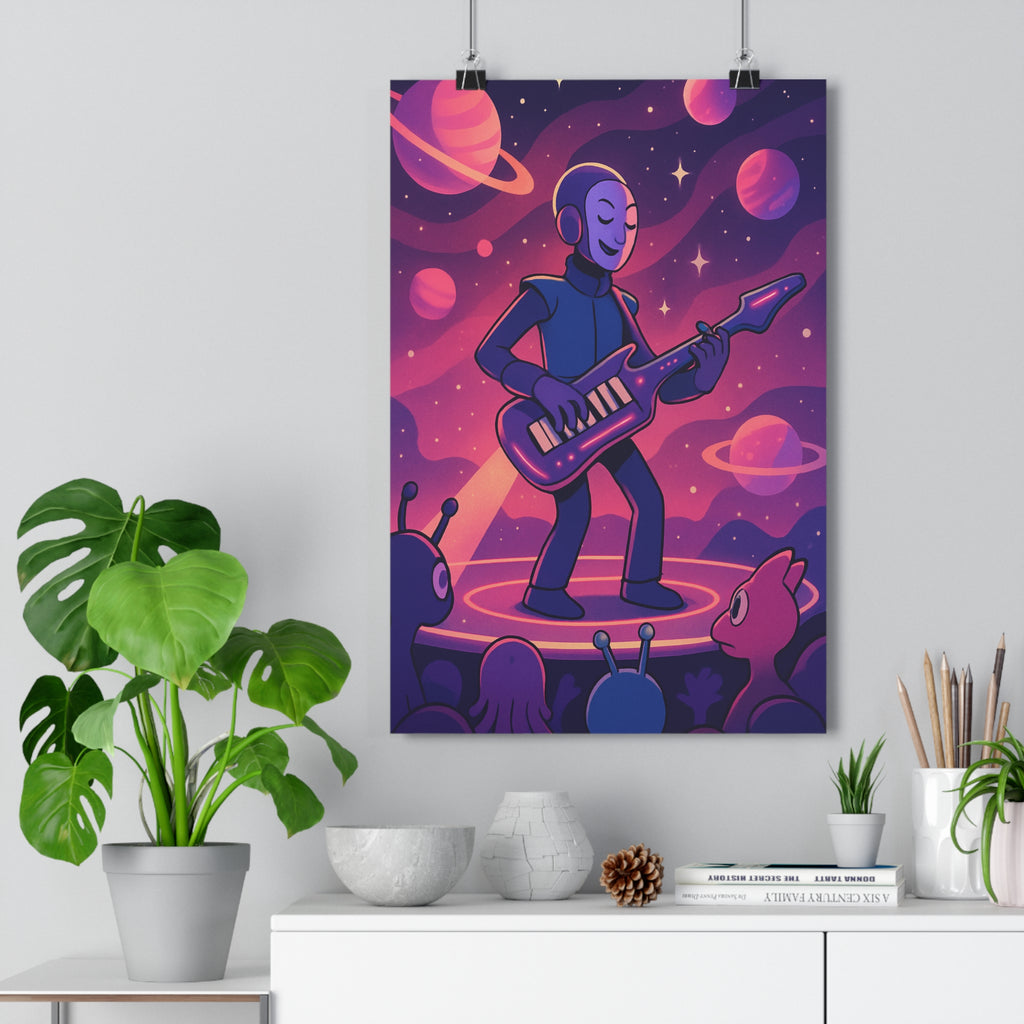 Poster décoratif futuriste rose violet cartoon aventure espace chambre créatif moderne 30x46 ambiance artistique