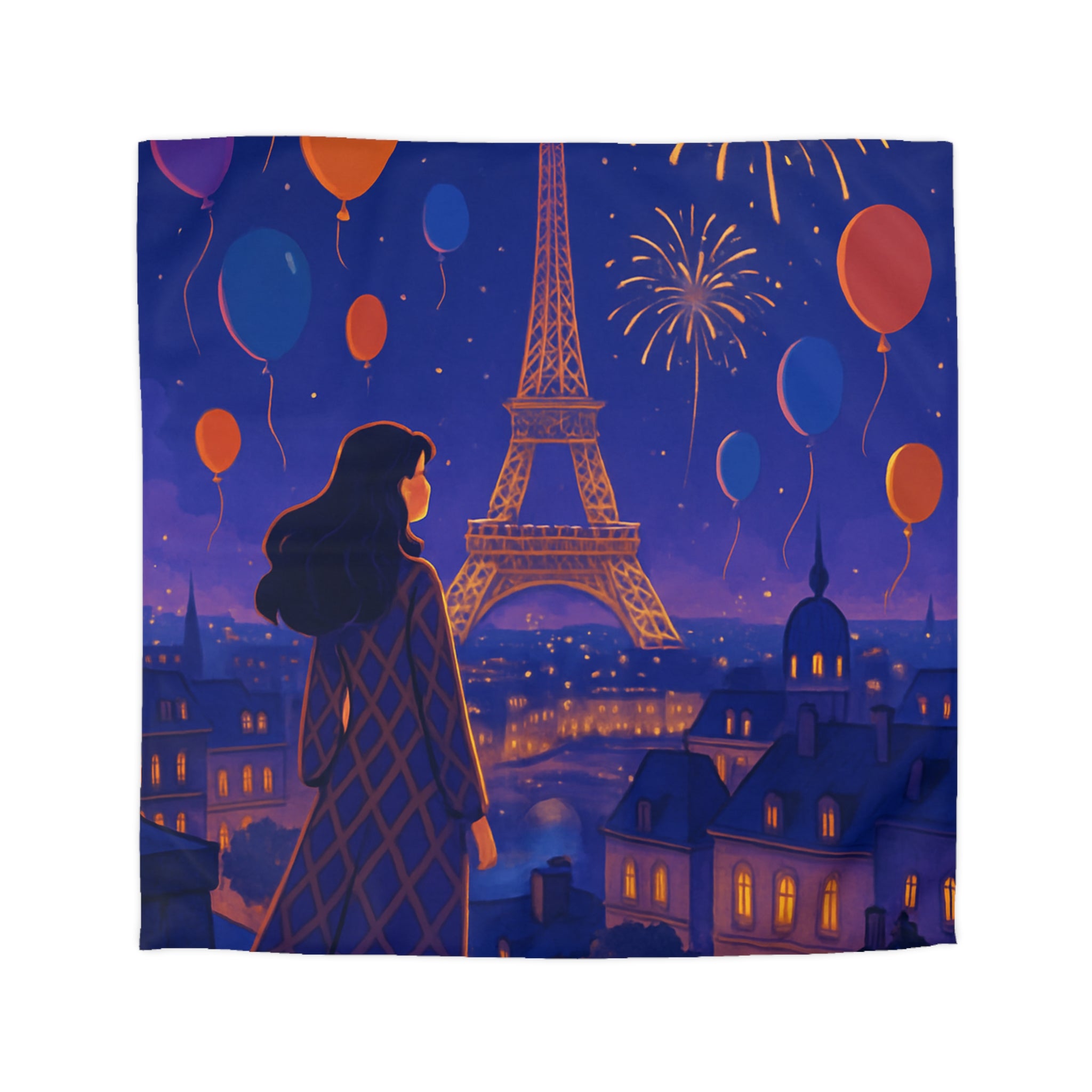 Housse de couette Paris rêveur avec feux d'artifice et ballons colorés nocturnes