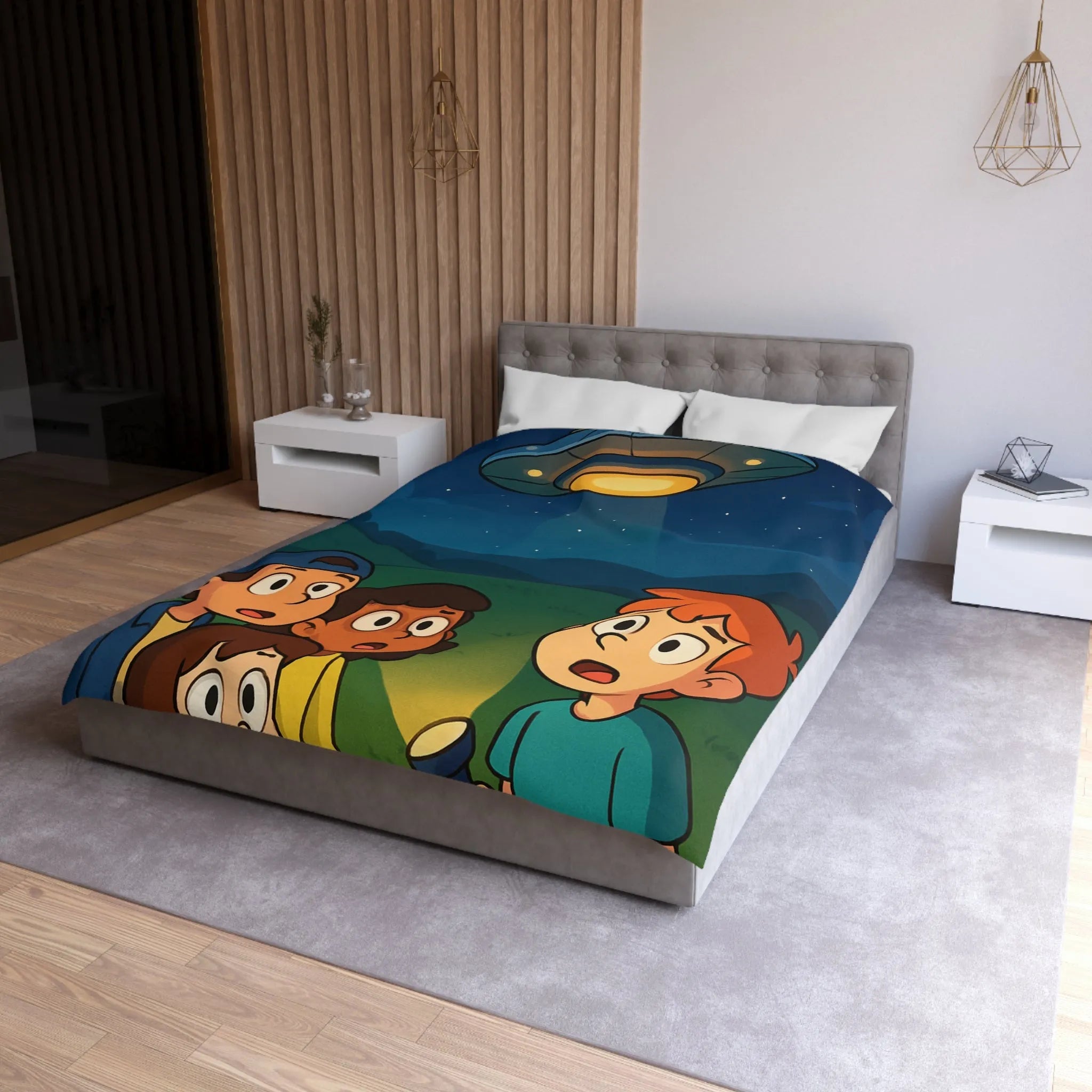 Découvre des Enfants Fascinés par un OVNI Éclairé dans le Ciel Nocturne Étoilé