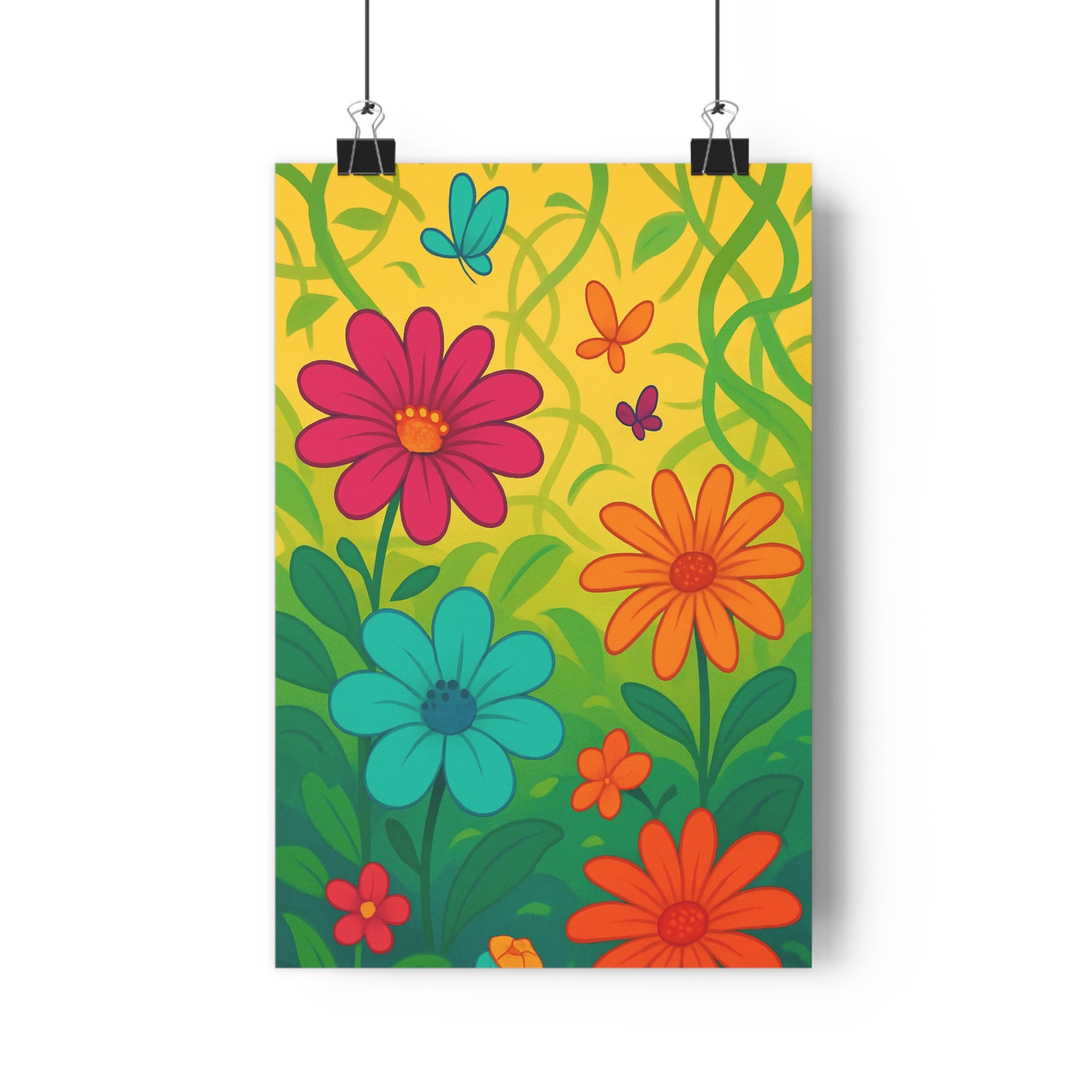 Poster décoratif joyeux fleurs colorées rose orange bleu cartoon chambre salon vibrant élégant qualité