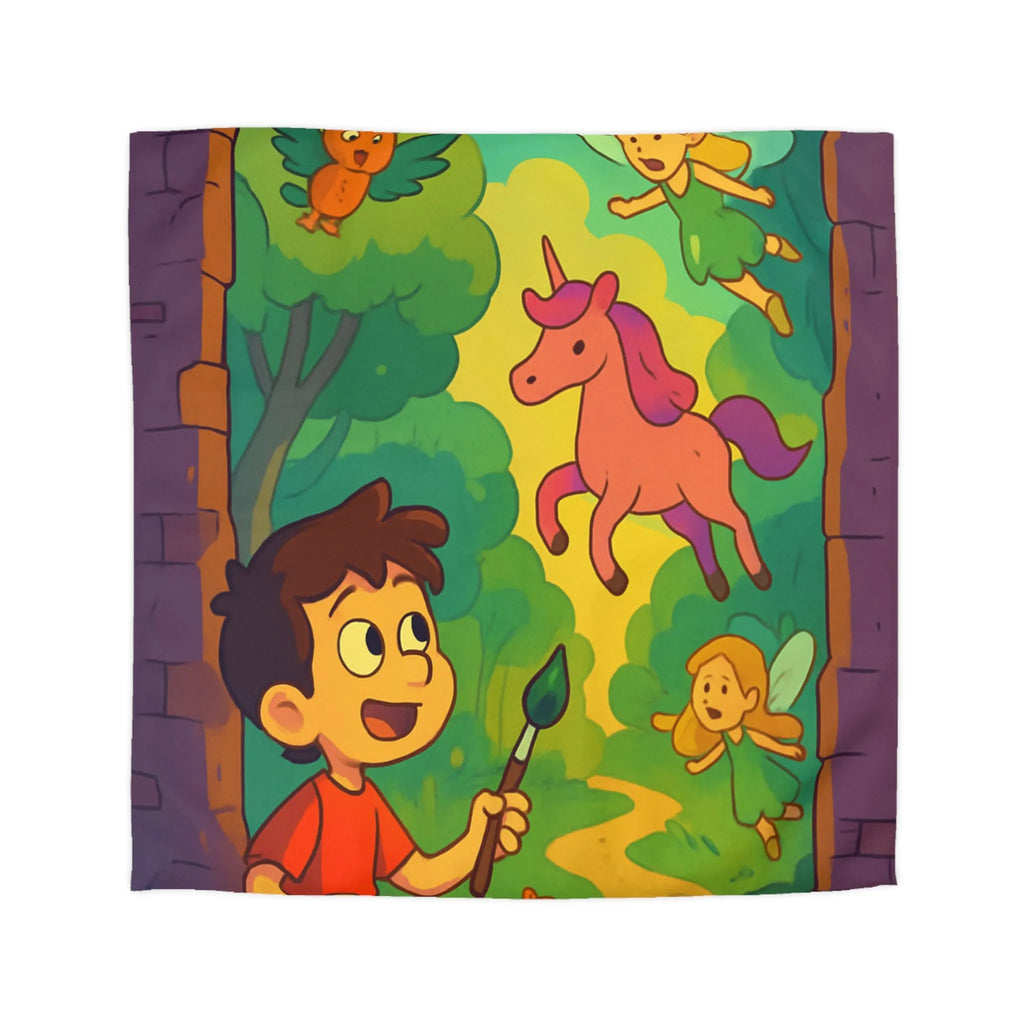 Housse de couette enfant rêve magique avec fées, licorne et peintre créatif