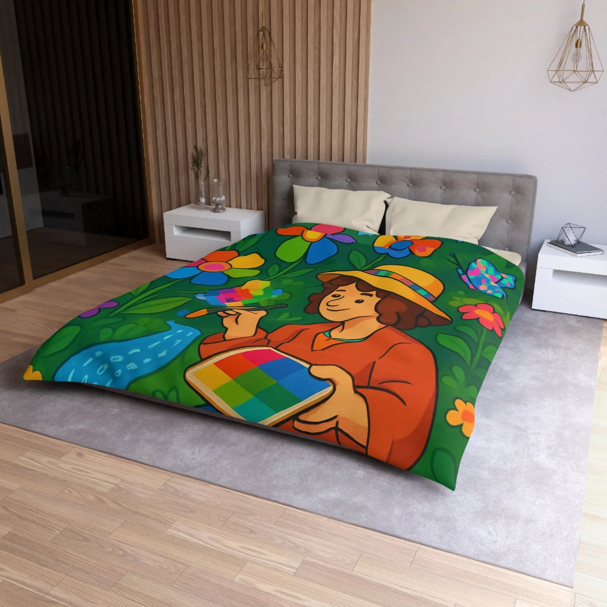 Housse de Couette Microfibre Art Graphique Contemporain Style Décoratif Chambre Tendance