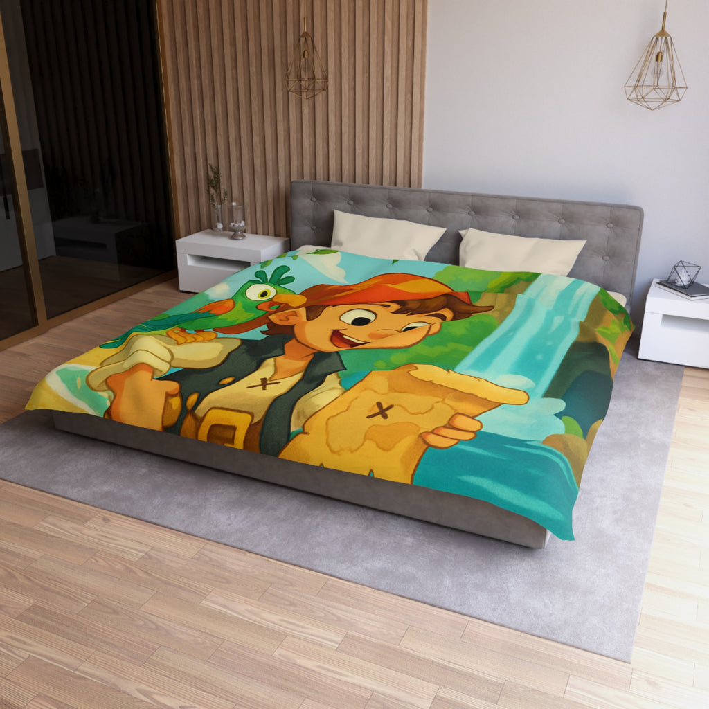 Housse de Couette Pirate Enfantine avec Perroquet, Carte au Trésor, Cascade et Plage