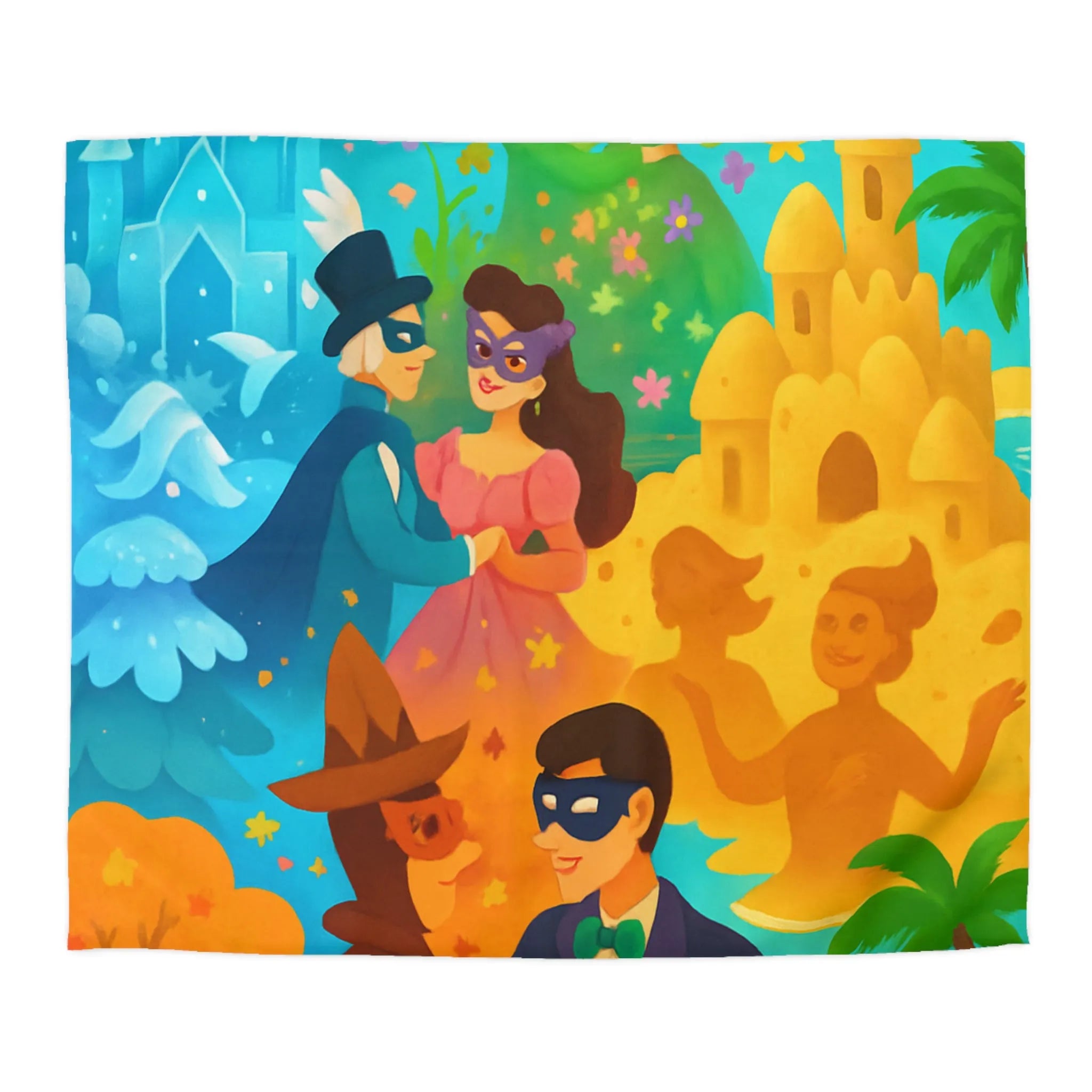 Housse de couette féerique avec papillons, fleurs et châteaux pour chambre colorée