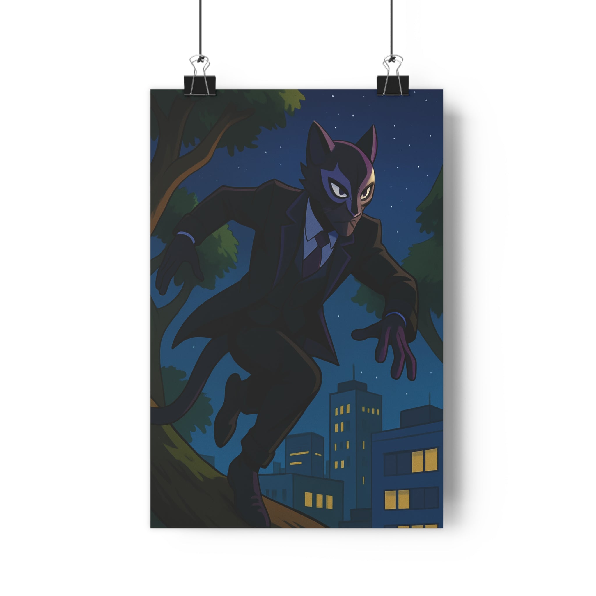 Poster décoratif panthère noire stylisée animation urbaine moderne mystique nuit chambre salon art majestueux