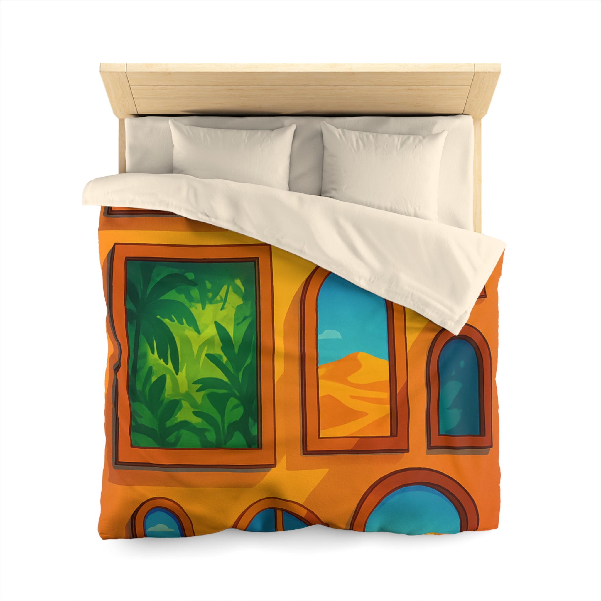 Housse de couette vibrante avec fenêtres sur l'univers et paysages exotiques