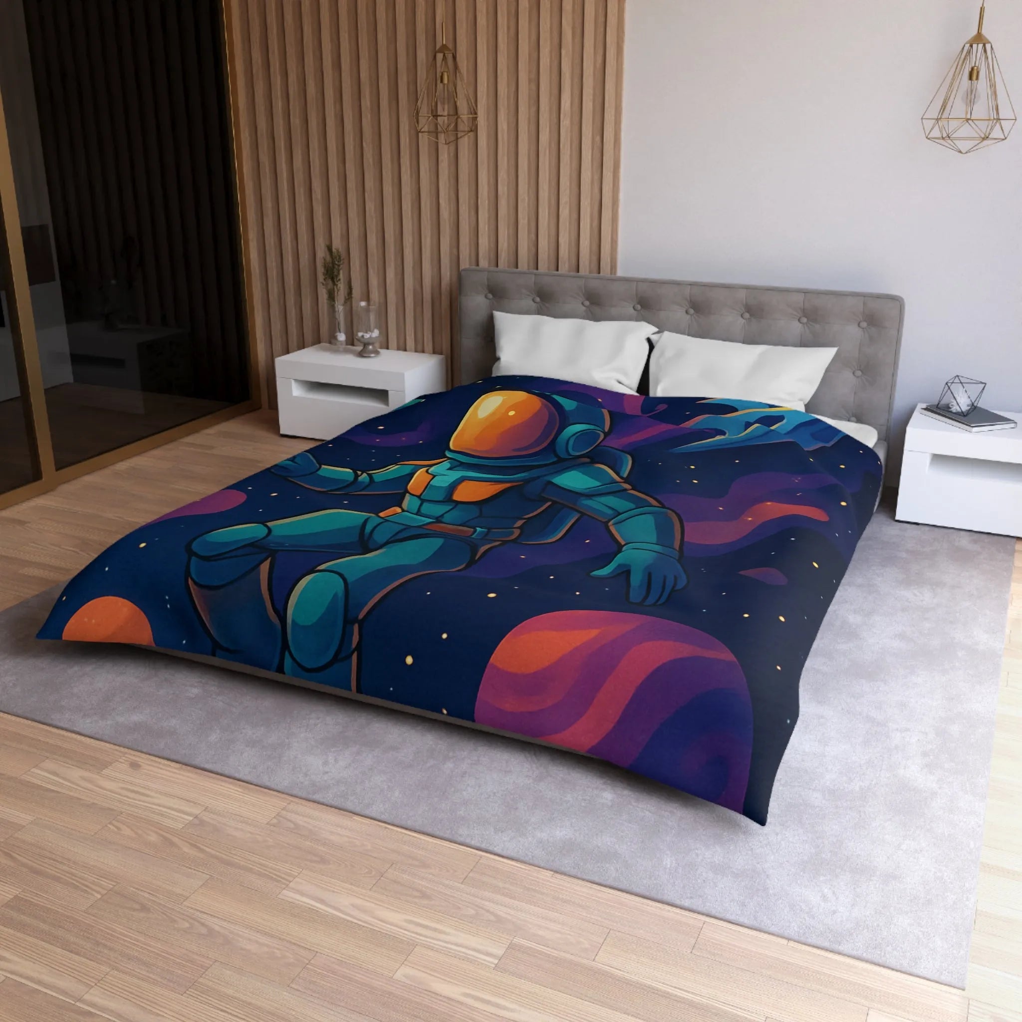 Housse de couette astronaute galactique colorée pour une chambre à thème spatial enfant