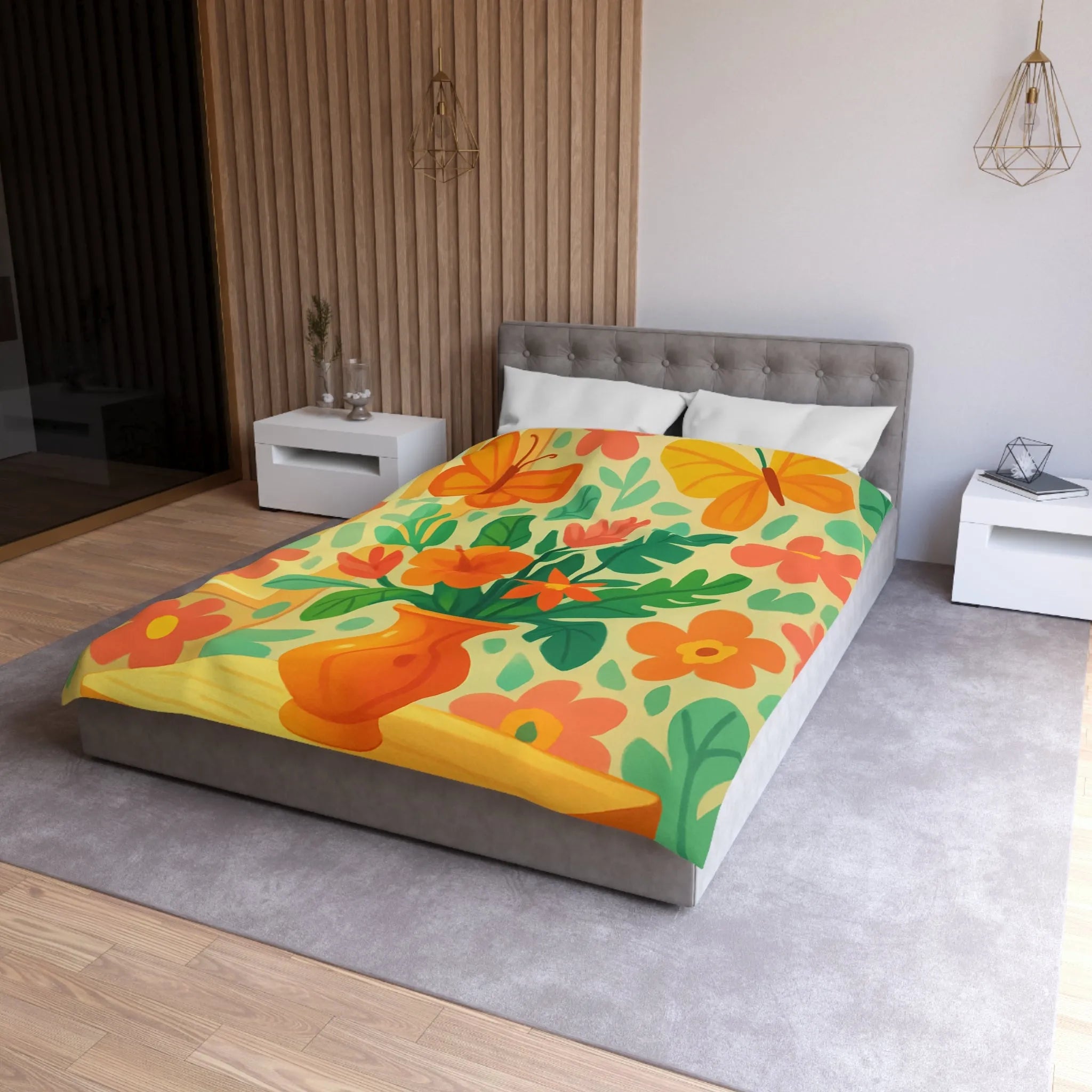 Housse de couette colorée avec fleurs tropicales et papillons pour chambre lumineuse