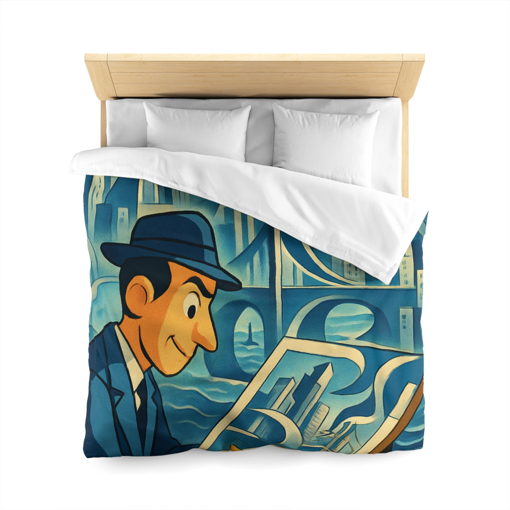 Motifs artistiques urbains bleus et jaunes pour une housse de couette moderne et stylée