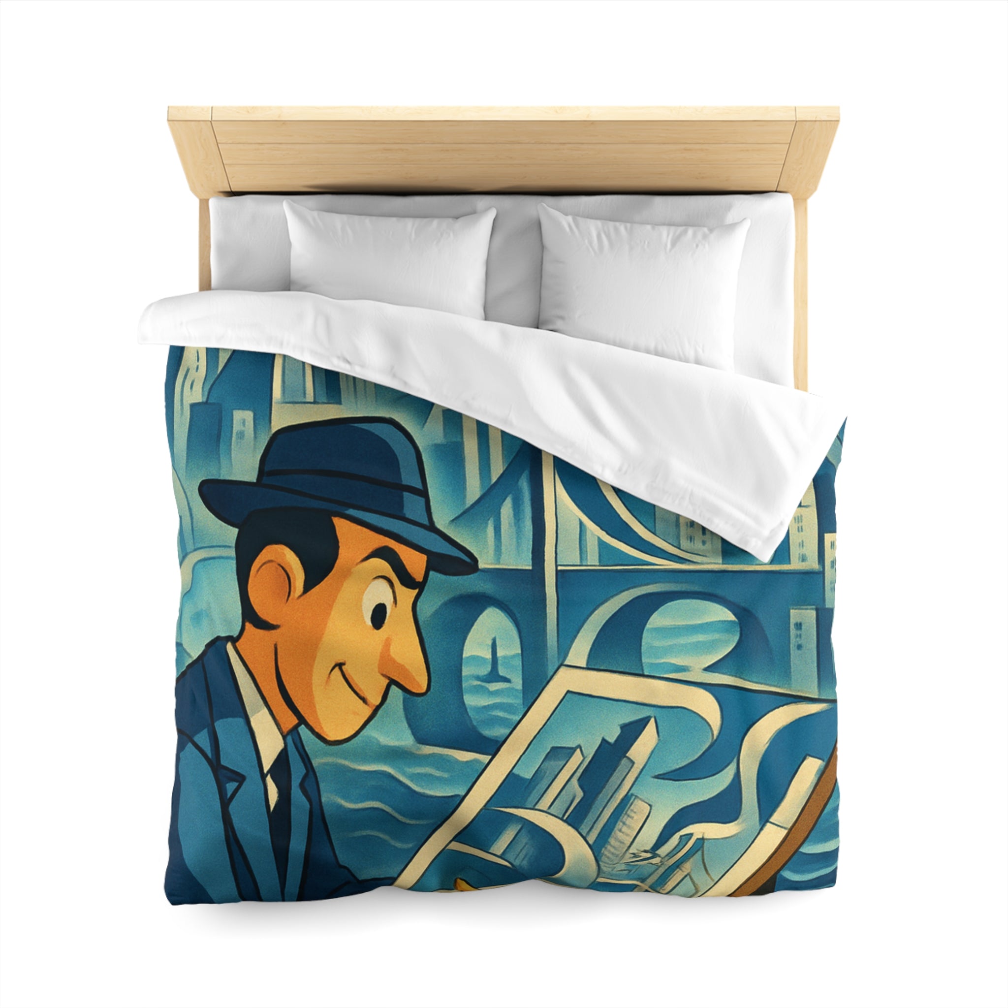 Motifs artistiques urbains bleus et jaunes pour une housse de couette moderne et stylée