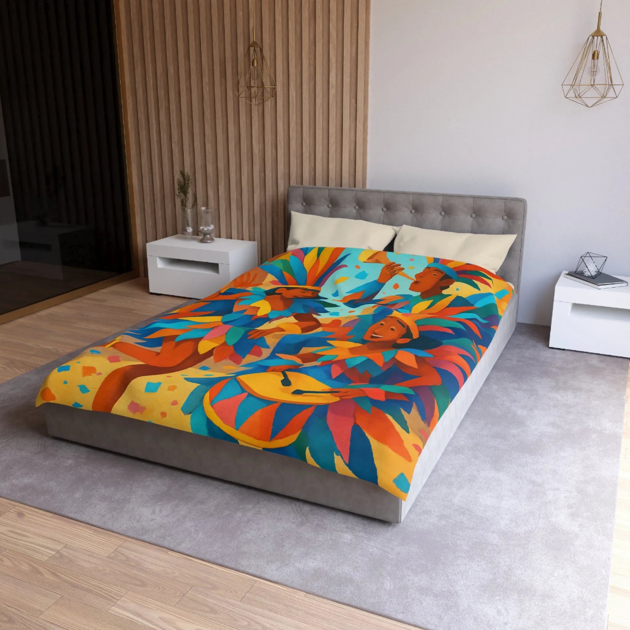 Housse de couette carnaval vibrante avec danseurs multicolores et ambiance festive éclatante