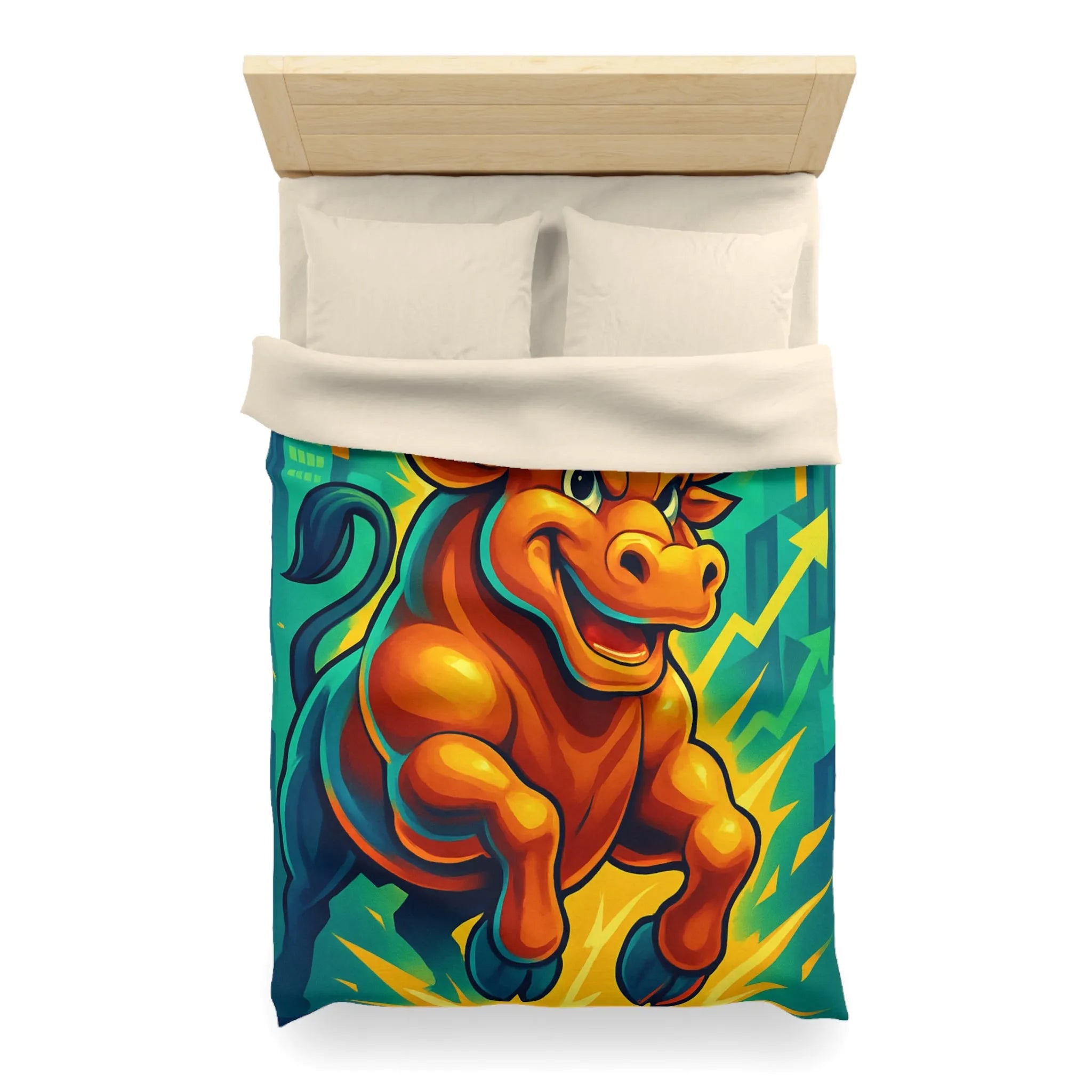 Housse de couette dynamique avec illustration de taureau énergique et motifs de croissance économique