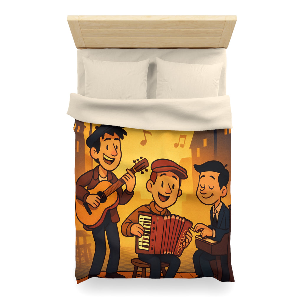 Housse de couette vintage ambiance musicale jazz avec trio de musiciens lumineux