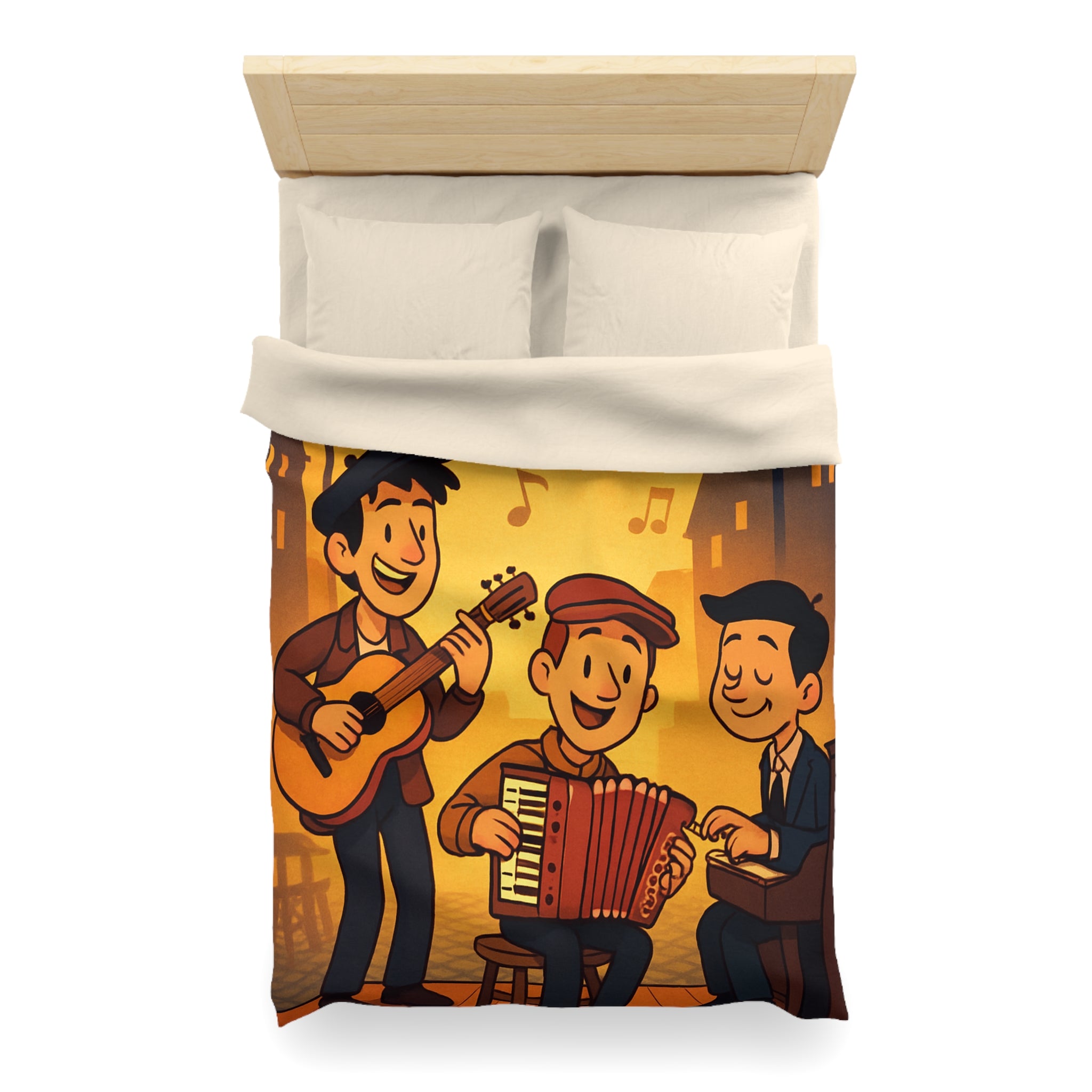 Housse de couette vintage ambiance musicale jazz avec trio de musiciens lumineux