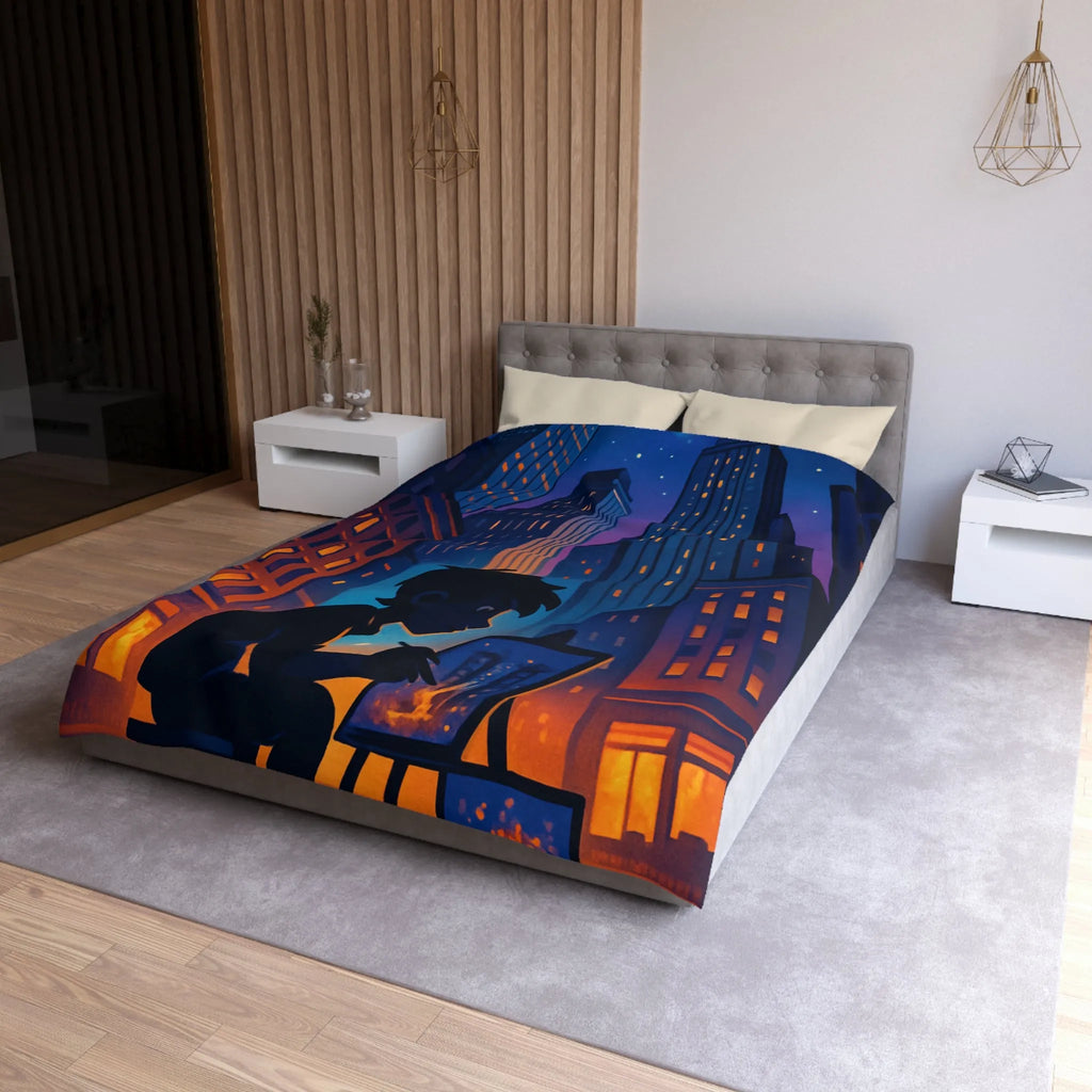 Housse de Couette Design Urbain Artiste Peintre Nuit Étoilée pour Chambre Moderne