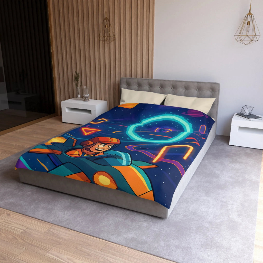 Housse de Couette Enfantine avec Motifs Spatiaux et Dessins de Vaisseau Spatial