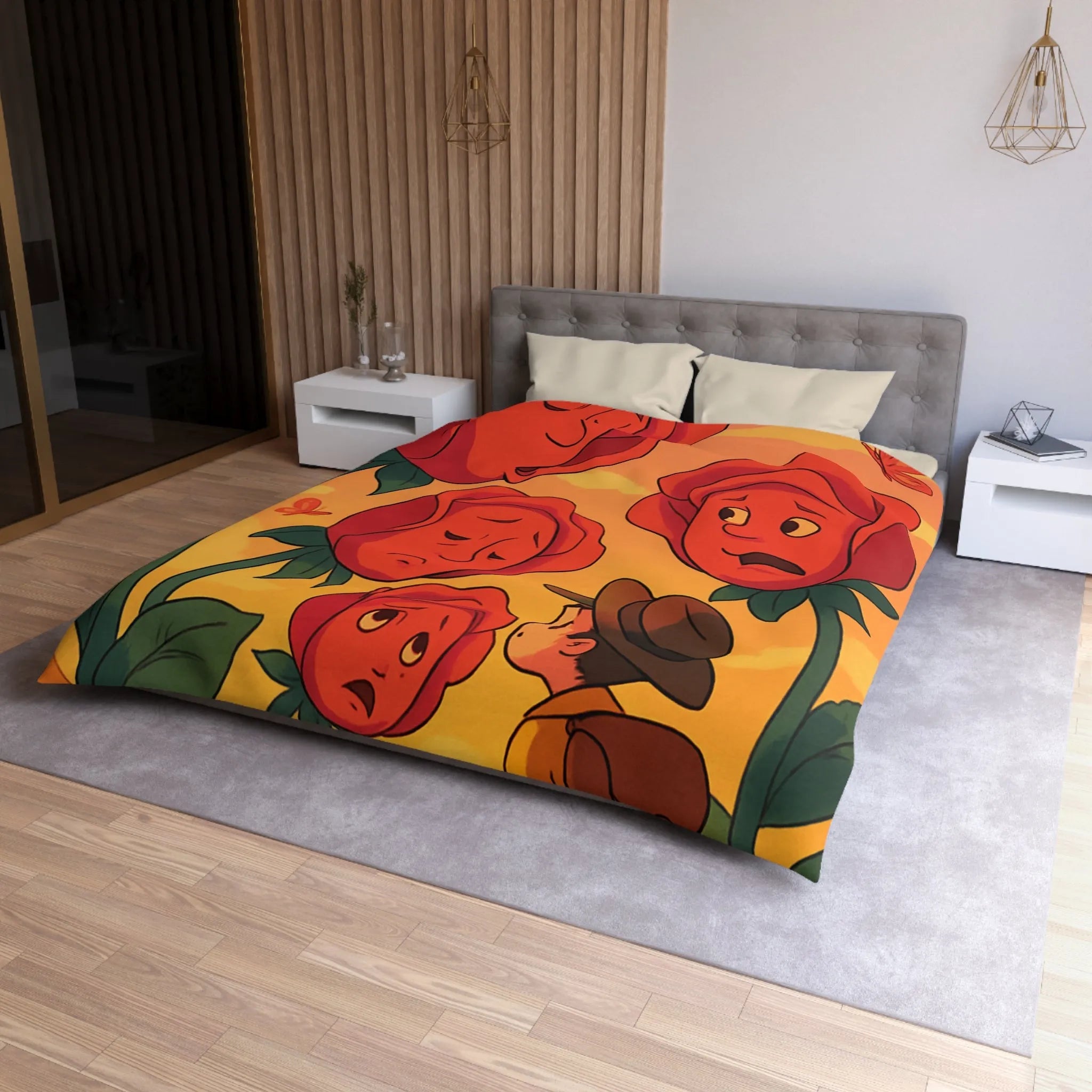 Housse de couette avec roses animées et papillons pour chambre douce et colorée