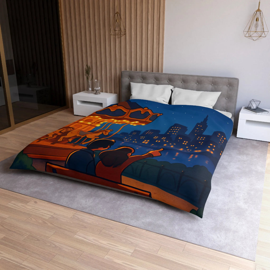 Housse de couette céleste avec carrousel lumineux et paysage urbain étoilé