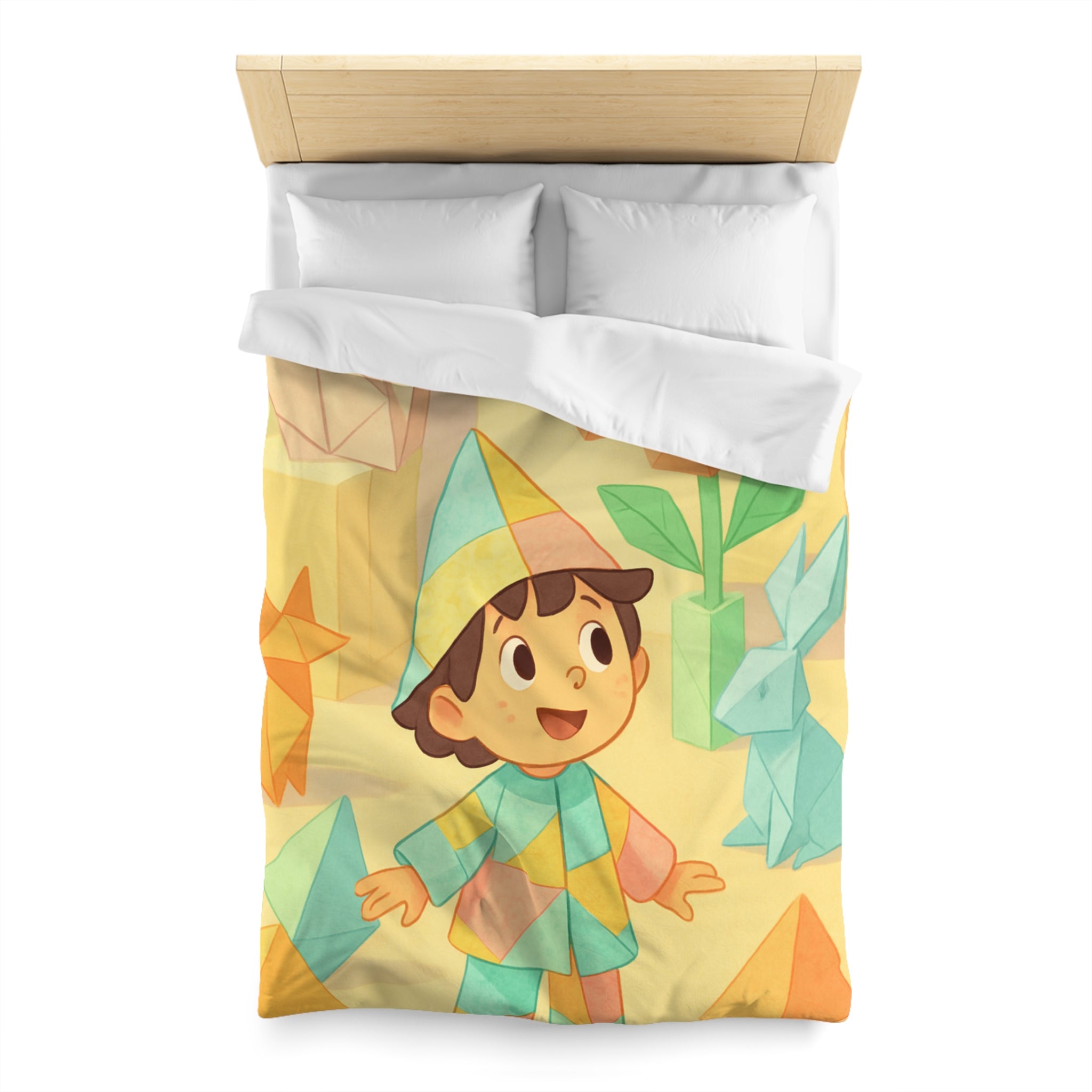 Housse de couette origami multicolore avec motifs enfantins de formes géométriques joyeuses