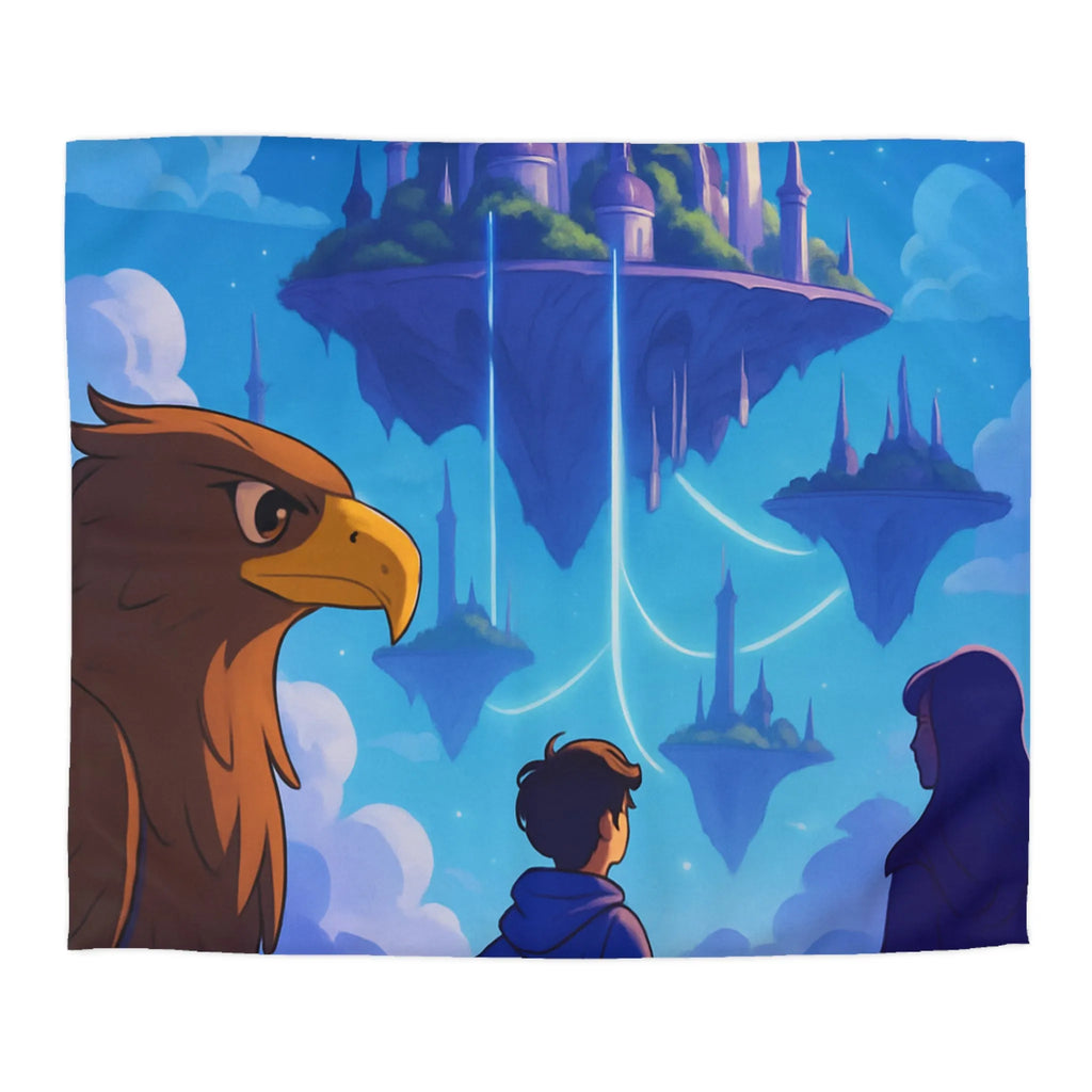 Épopée magique avec château flottant, ciel étoilé et créatures fabuleuses enchante une pièce