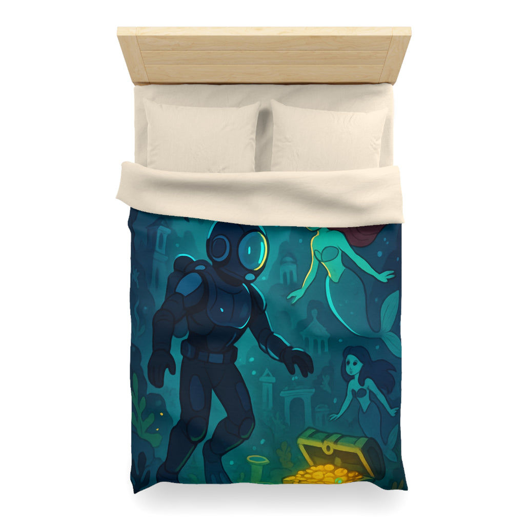 Housse de couette sirène océan magique avec plongeur et trésor lumineux