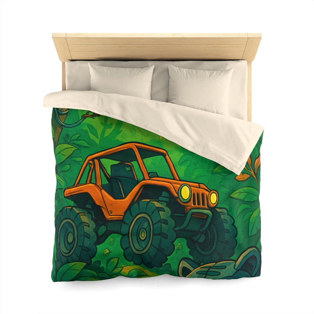Housse de couette jungle vibrante avec 4x4 orange et panthère mystérieuse