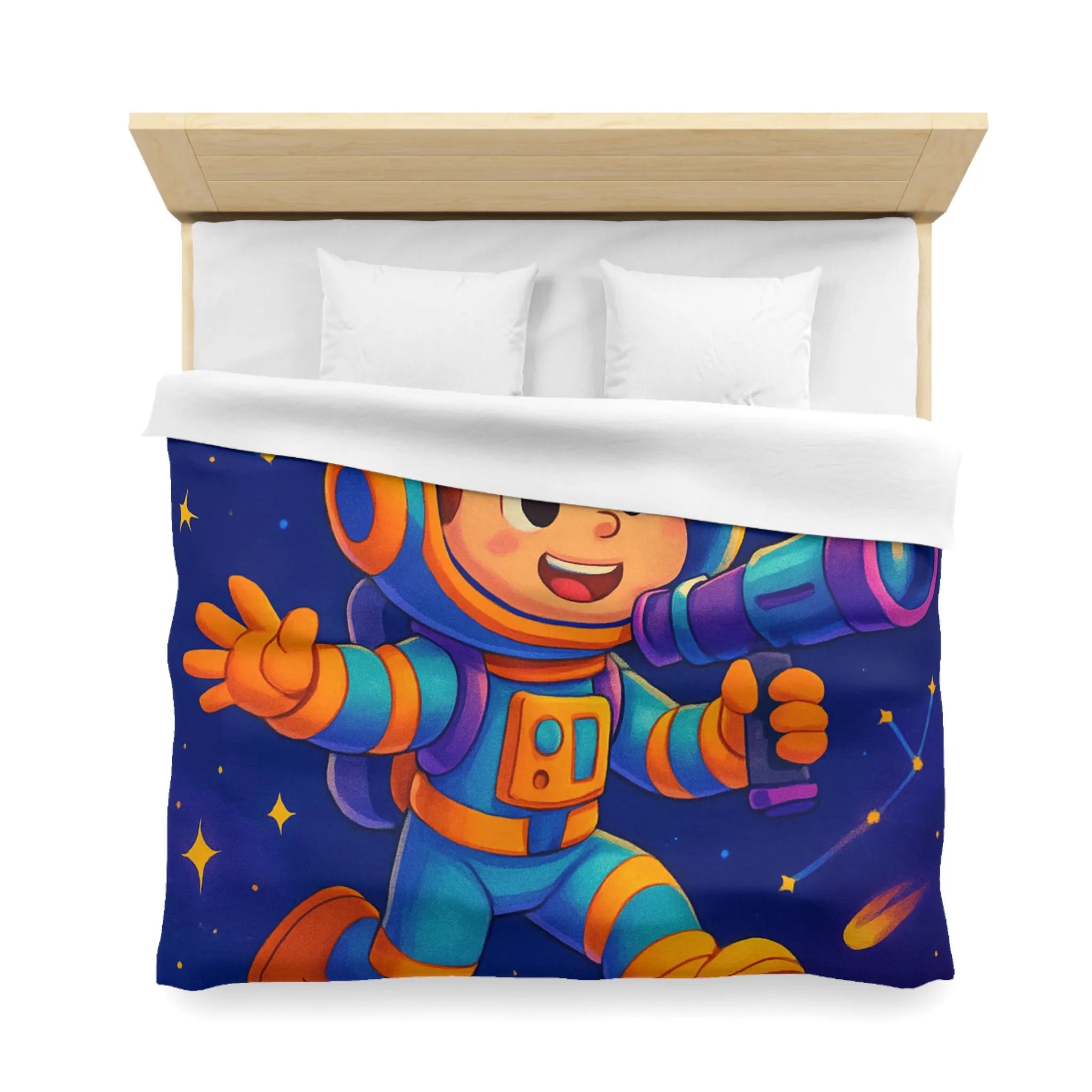 Housse de couette enfant thème astronaute espace avec planètes et constellations joyeuses