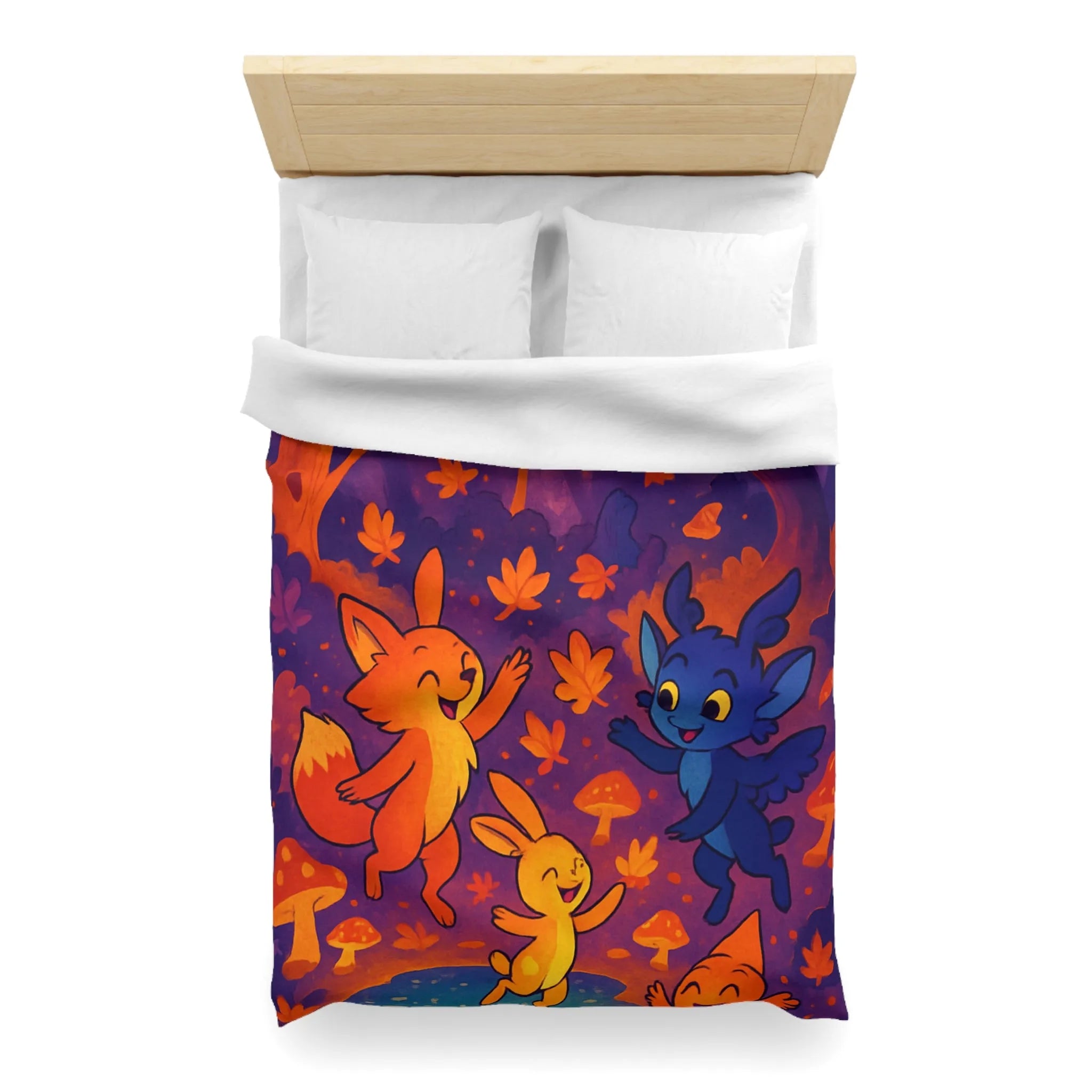 Housse de couette foret enchantée avec animaux fantastiques et ambiance féerique en couleurs vives