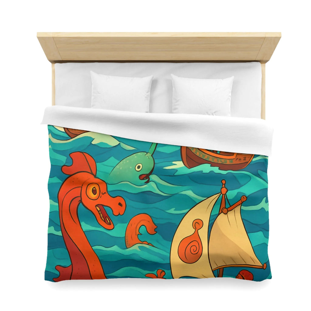 Housse de Couette Colorée avec Bateaux et Créatures Maritimes dans Stil Nautique Fantasy