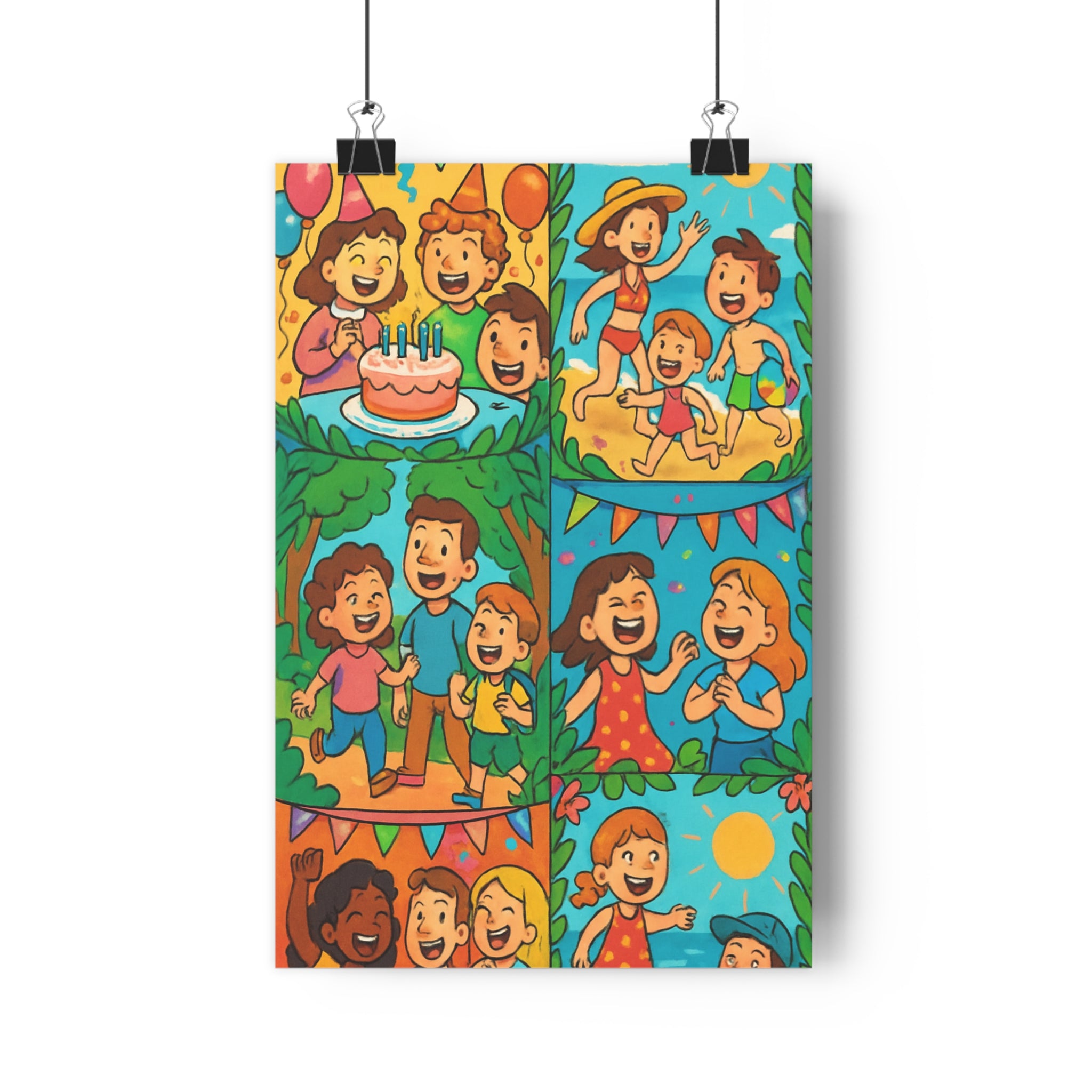 Poster décoratif cartoon joyeux coloré plage fête promenade chambre salon enfants ambiance festive qualité