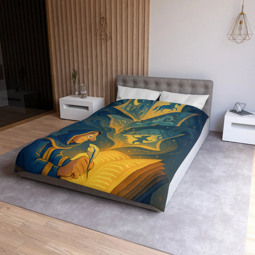 Housse de couette magique avec scène de conte illustrée et motifs féeriques scintillants