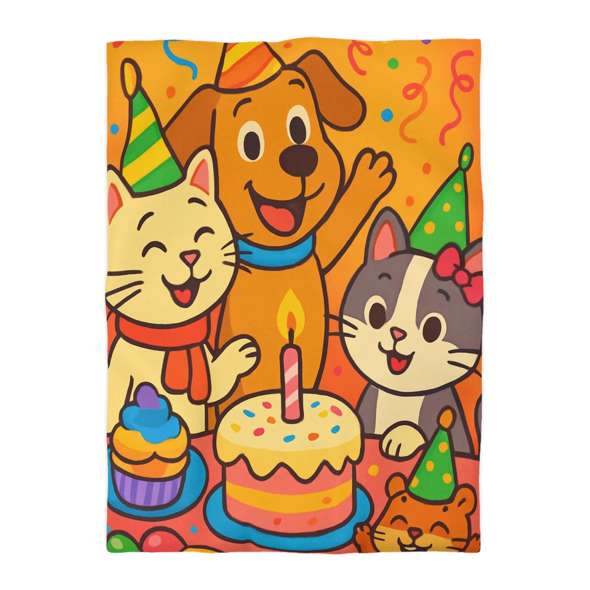 Housse de couette joyeuse et colorée avec animaux en fête pour chambre d'enfant