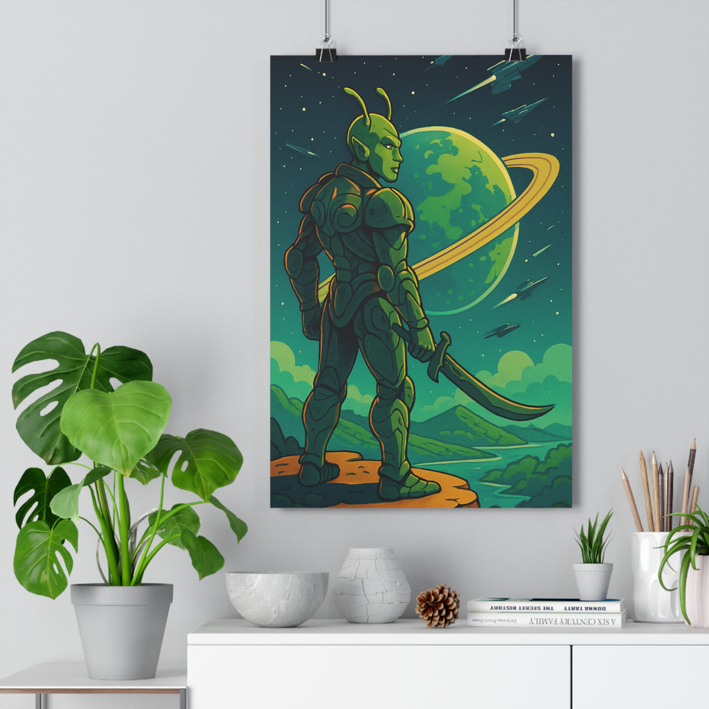 Poster décoratif rétrofuturiste vert bleu mystique anime chambre jeu format 30x46 captivant unique qualité