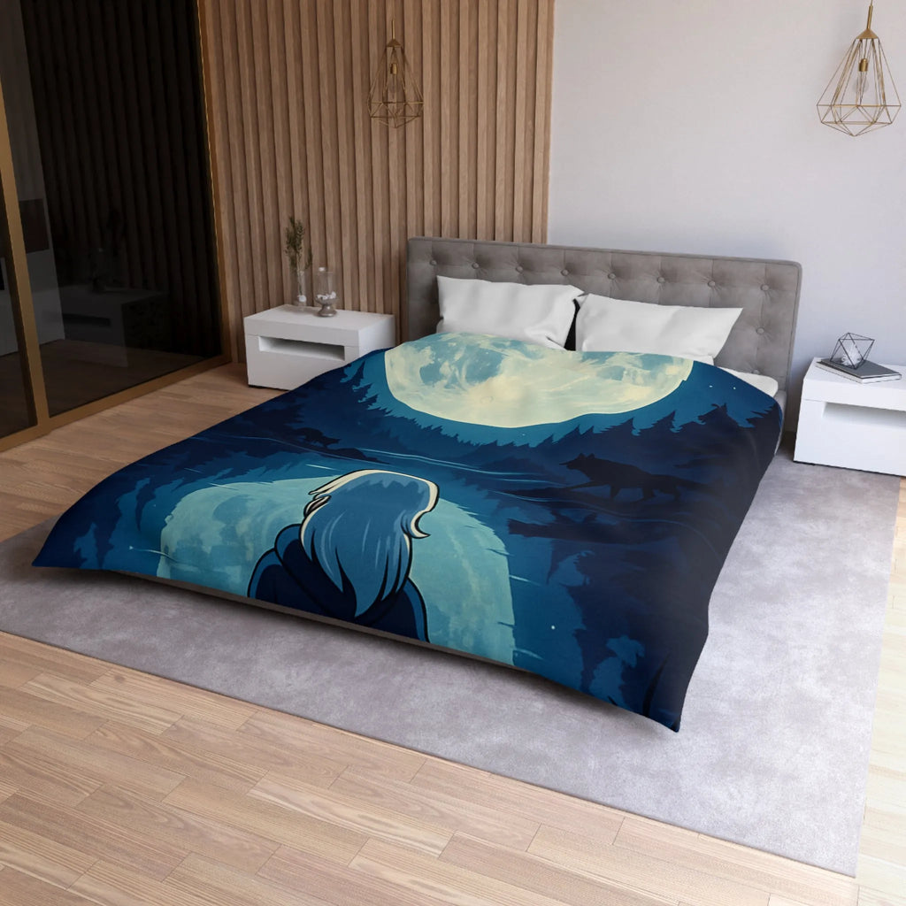Envoûtante Housse de Couette Nocturne avec Pleine Lune Mystérieuse et Silhouette d'Arbres