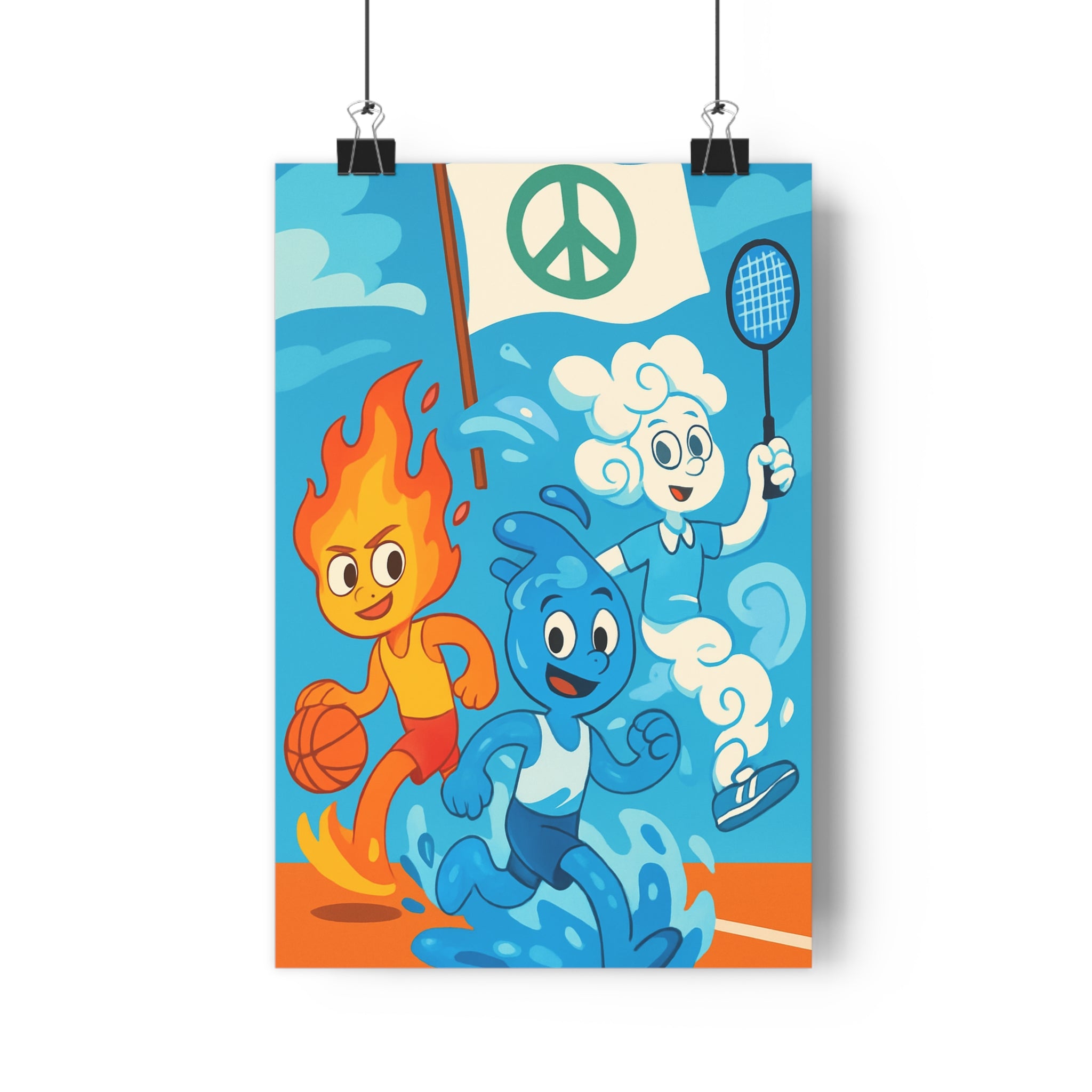 Poster décoratif fantastique bleu rouge jaune moderne joyeux dynamique enfant chambre art sport tendance