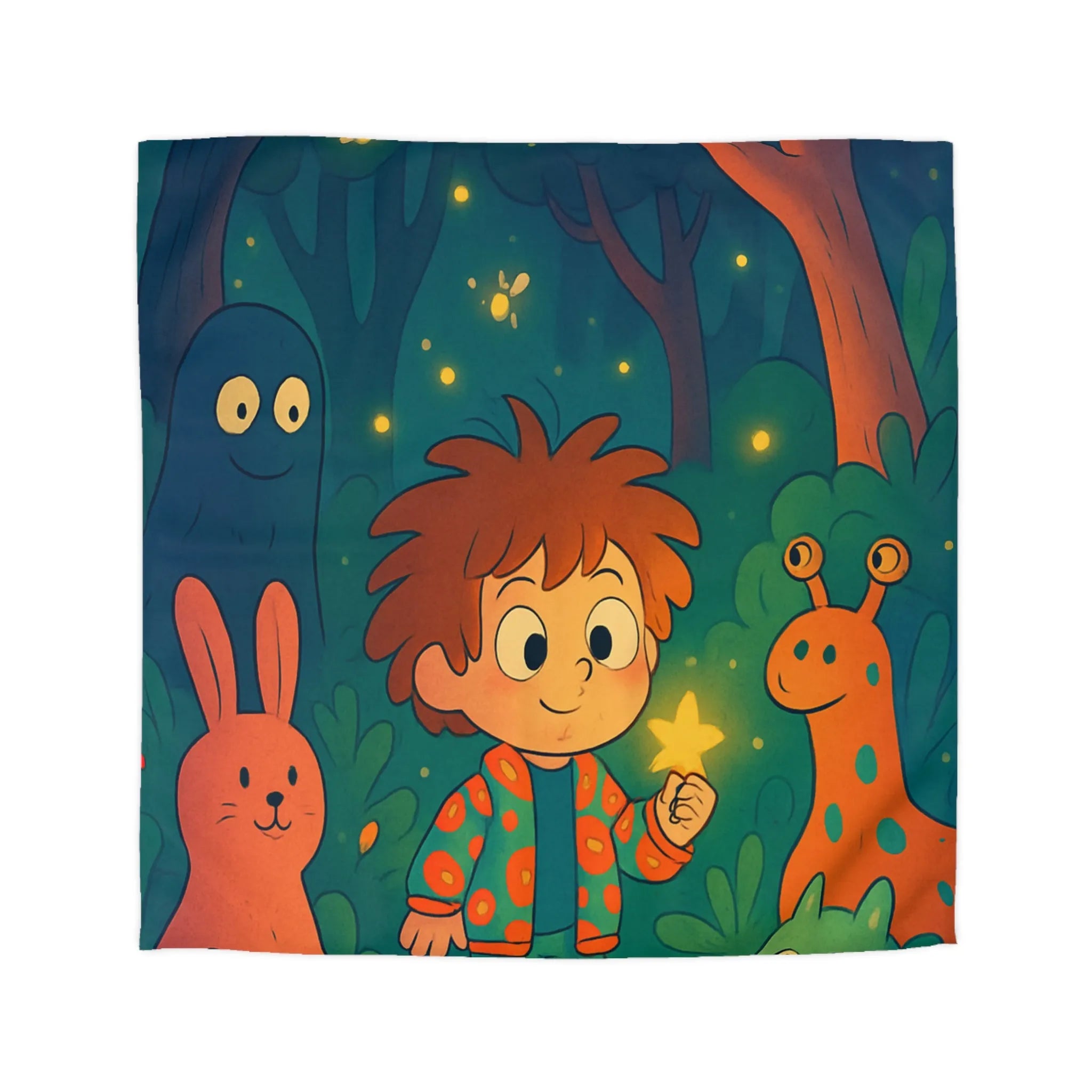 Housse de couette colorée forêt enchantée dessin animé, enfants et animaux magiques