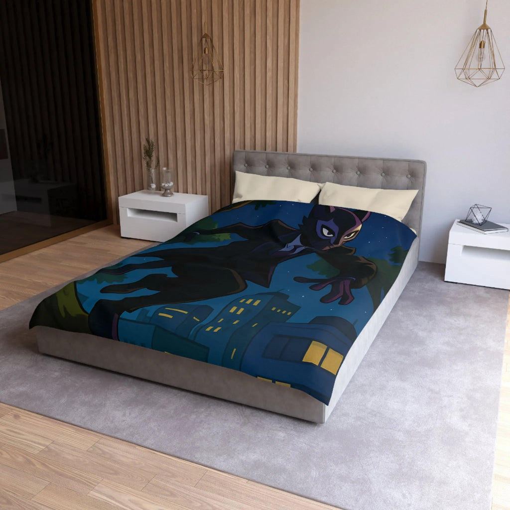 Housse De Couette Chat Masqué Élégant En Ville La Nuit Urbain Mystérieux