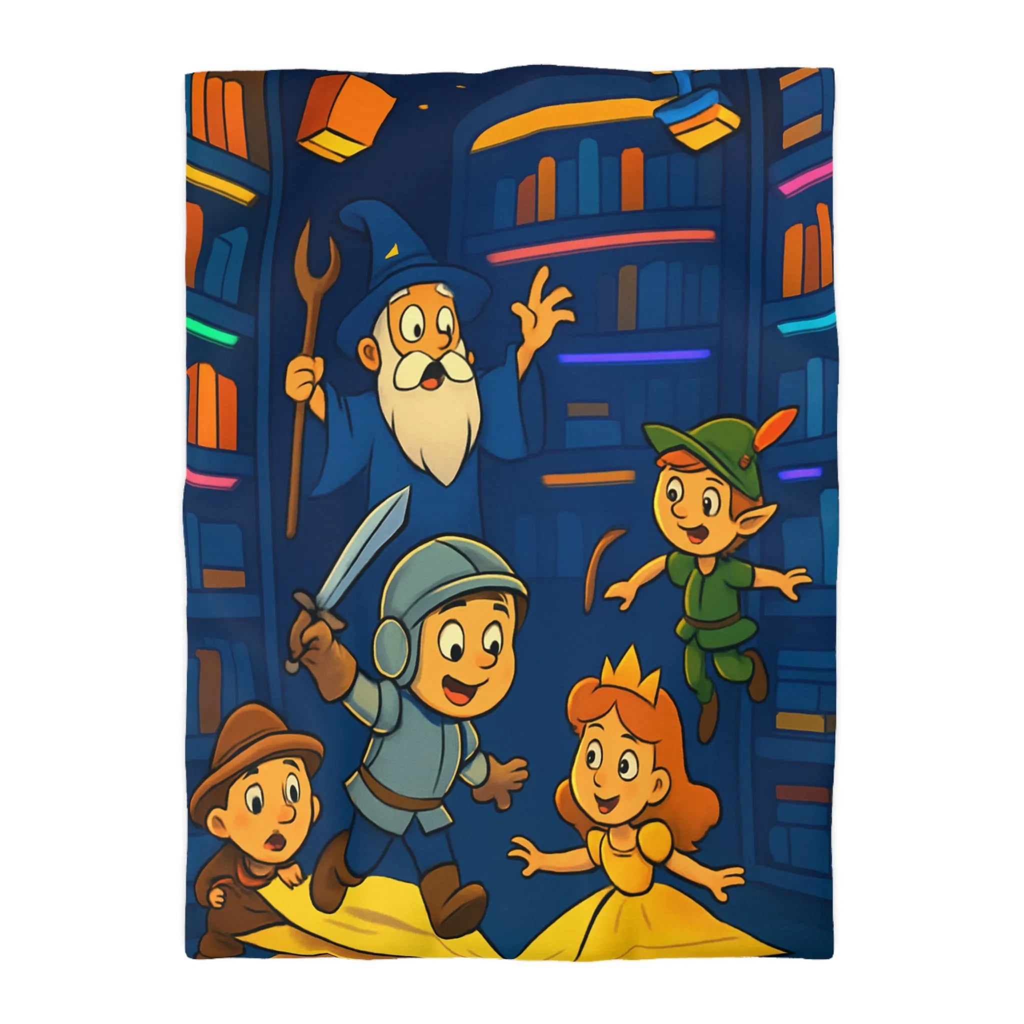 Housse de Couette Enchantée pour Enfants avec Contes Magiques et Personnages Historiques Colorés